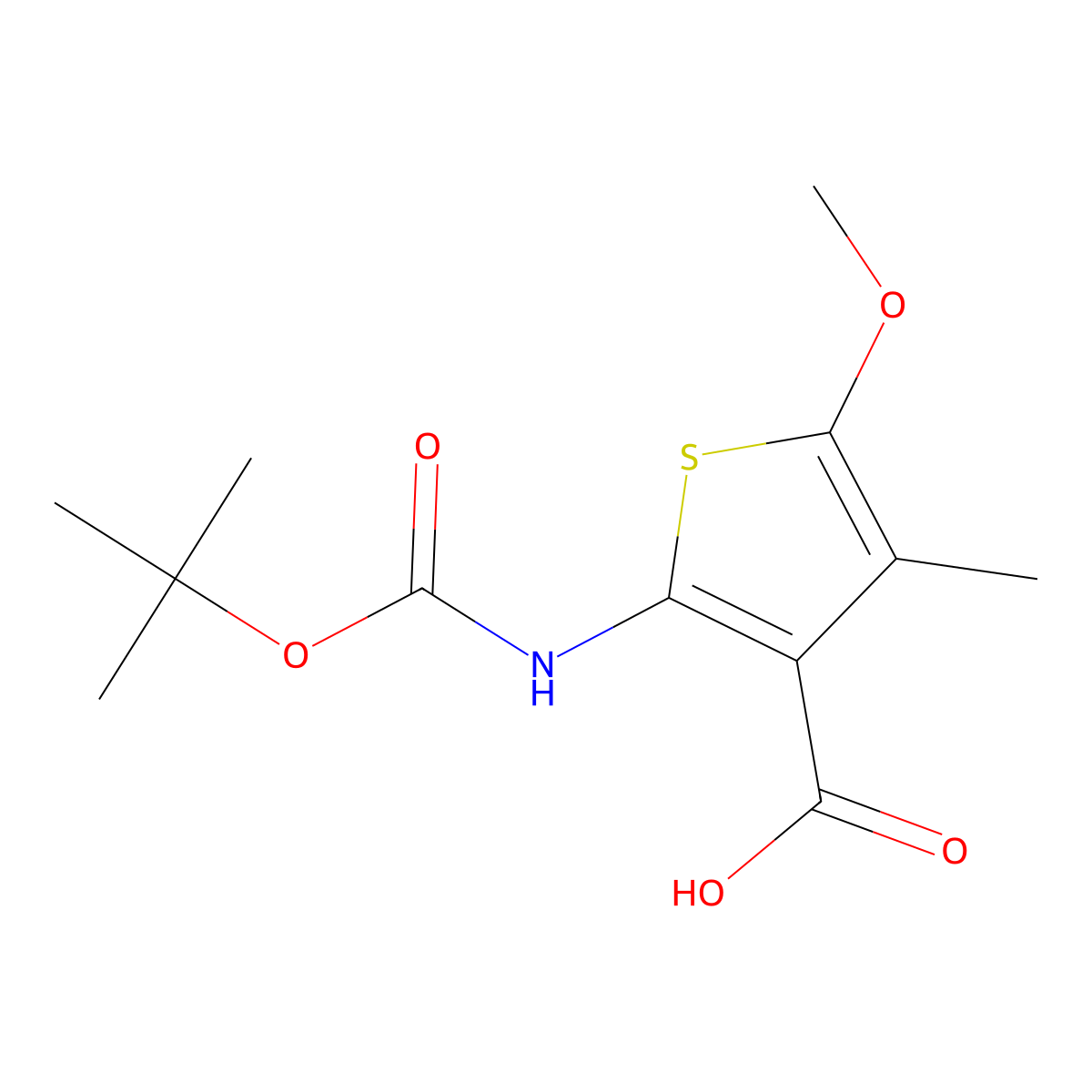 2-{[(Tert-butoxy)carbonyl]amino}-5-methoxy-4-methylthiophene-3-carboxylic acid molecular structure, CAS 2580255-12-3
