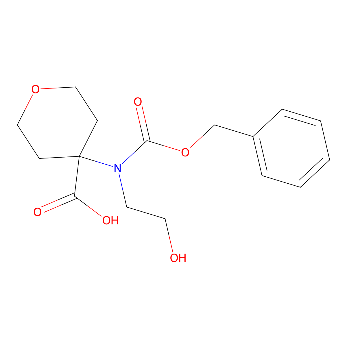 4-{[(Benzyloxy)carbonyl](2-hydroxyethyl)amino}oxane-4-carboxylic acid molecular structure, CAS 2580255-29-2
