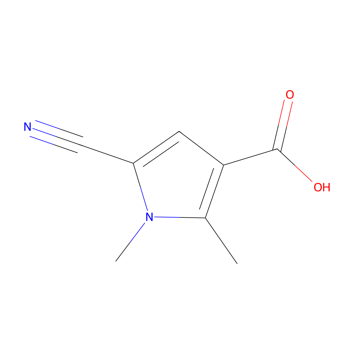 5-Cyano-1,2-dimethyl-1H-pyrrole-3-carboxylic acid molecular structure, CAS 2581220-82-6