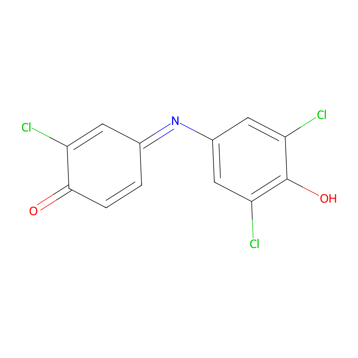 2,5-Cyclohexadien-1-one, 2,6-dichloro-4-[(3-chloro-4-hydroxyphenyl)imino]- molecular structure, CAS 2582-42-5
