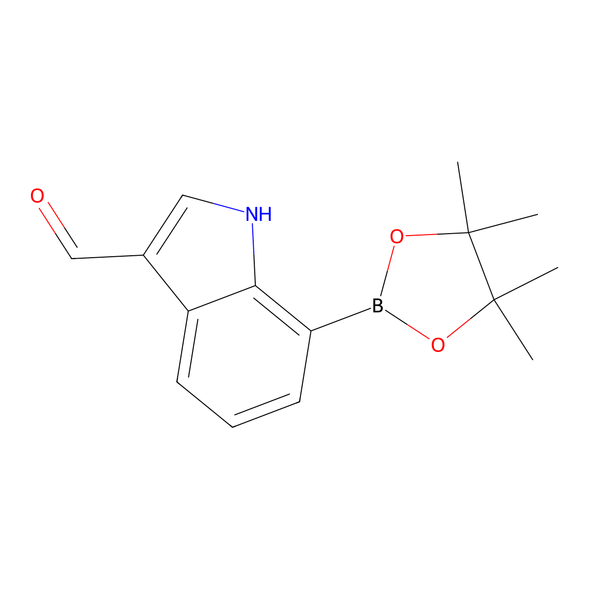 7-(4,4,5,5-Tetramethyl-1,3,2-dioxaborolan-2-YL)-1H-indole-3-carbaldehyde molecular structure, CAS 2582043-54-5