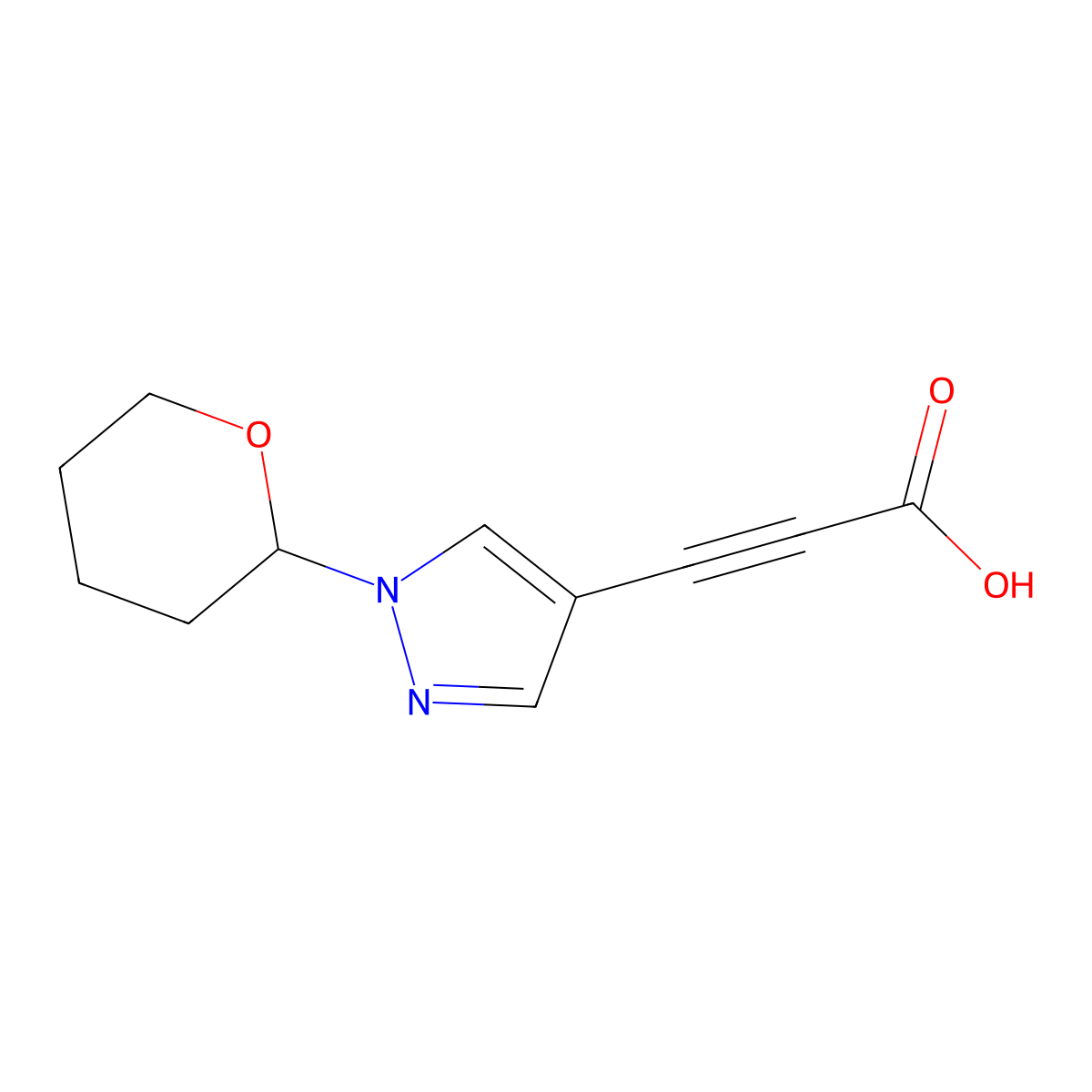 3-[1-(oxan-2-yl)-1H-pyrazol-4-yl]prop-2-ynoic acid molecular structure, CAS 2582135-83-7