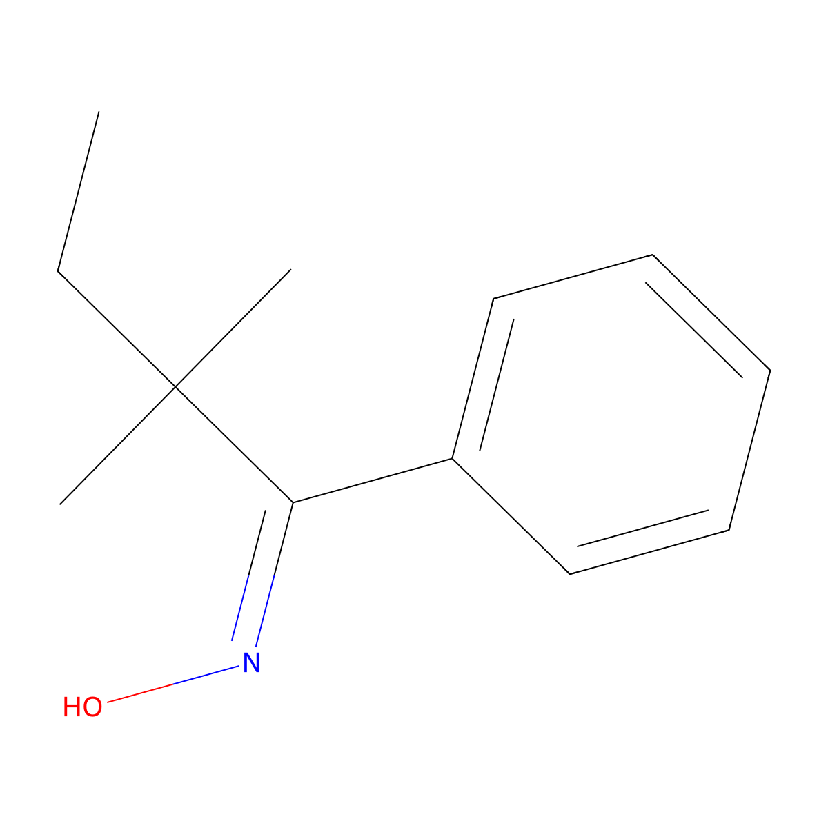 2,2-Dimethyl-1-phenyl-1-butanone oxime molecular structure, CAS 258264-44-7