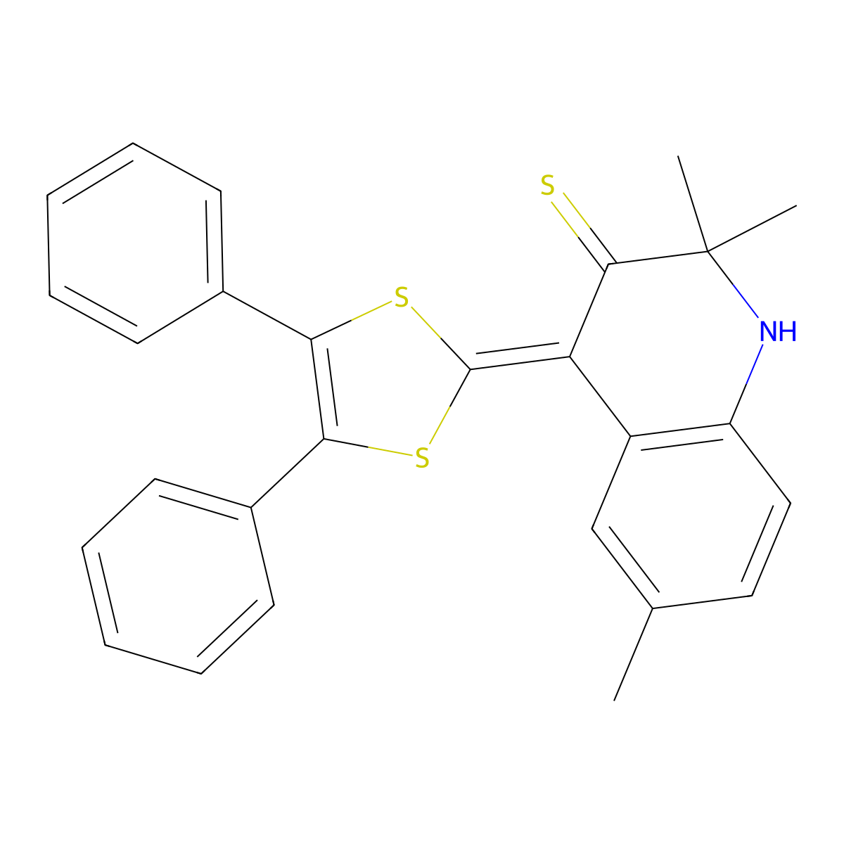 4-(4,5-diphenyl-1,3-dithiol-2-ylidene)-2,2,6-trimethyl-1,4-dihydroquinoline-3(2H)-thione molecular structure, CAS 258267-21-9