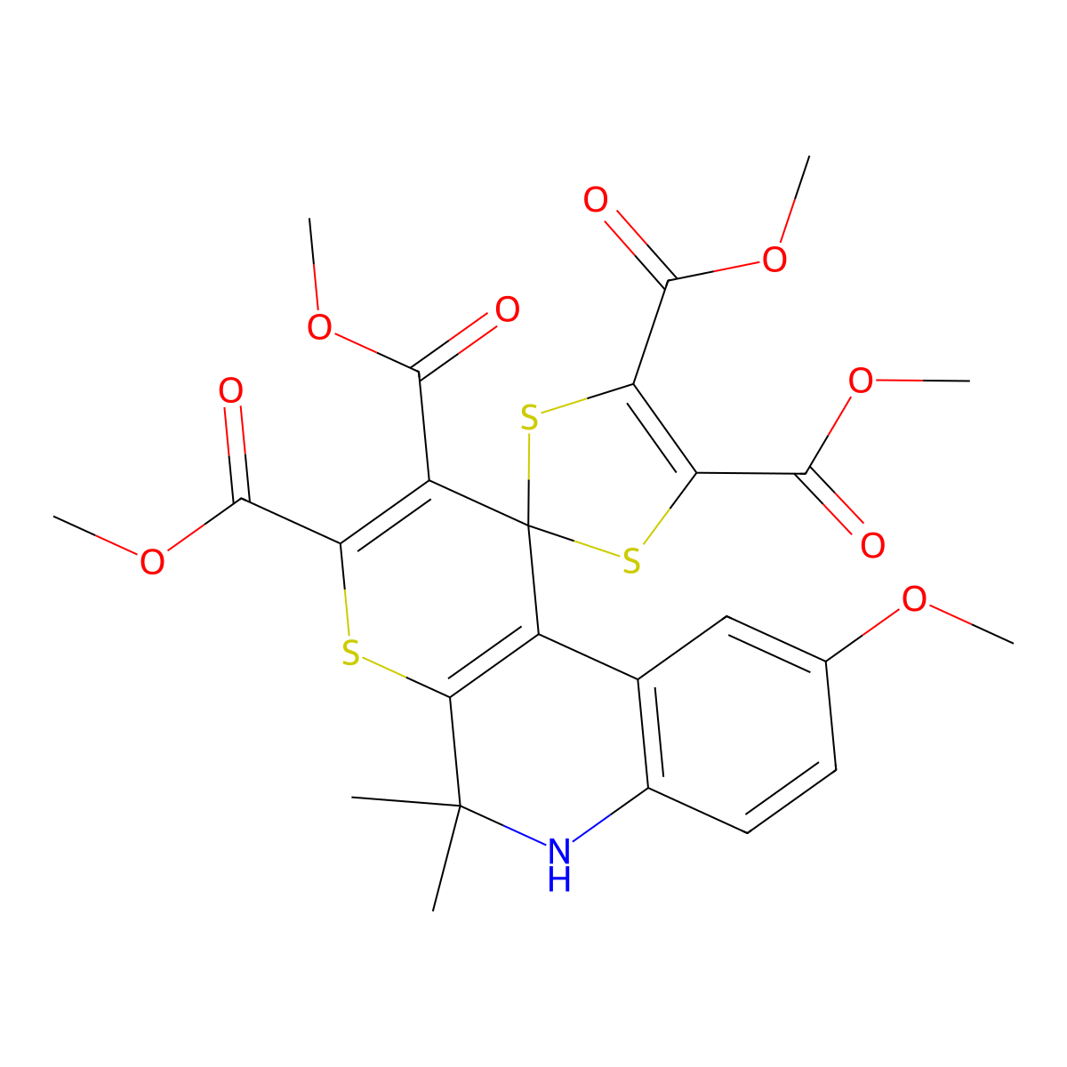 Methyl 14-methoxy-10,10-dimethyl-4,5,8-tris(methoxycarbonyl)spiro[1,3-dithiole ne-2,1'-5,6-dihydrothiino[2,3-c]quinoline]-7-carboxylate molecular structure, CAS 258267-24-2