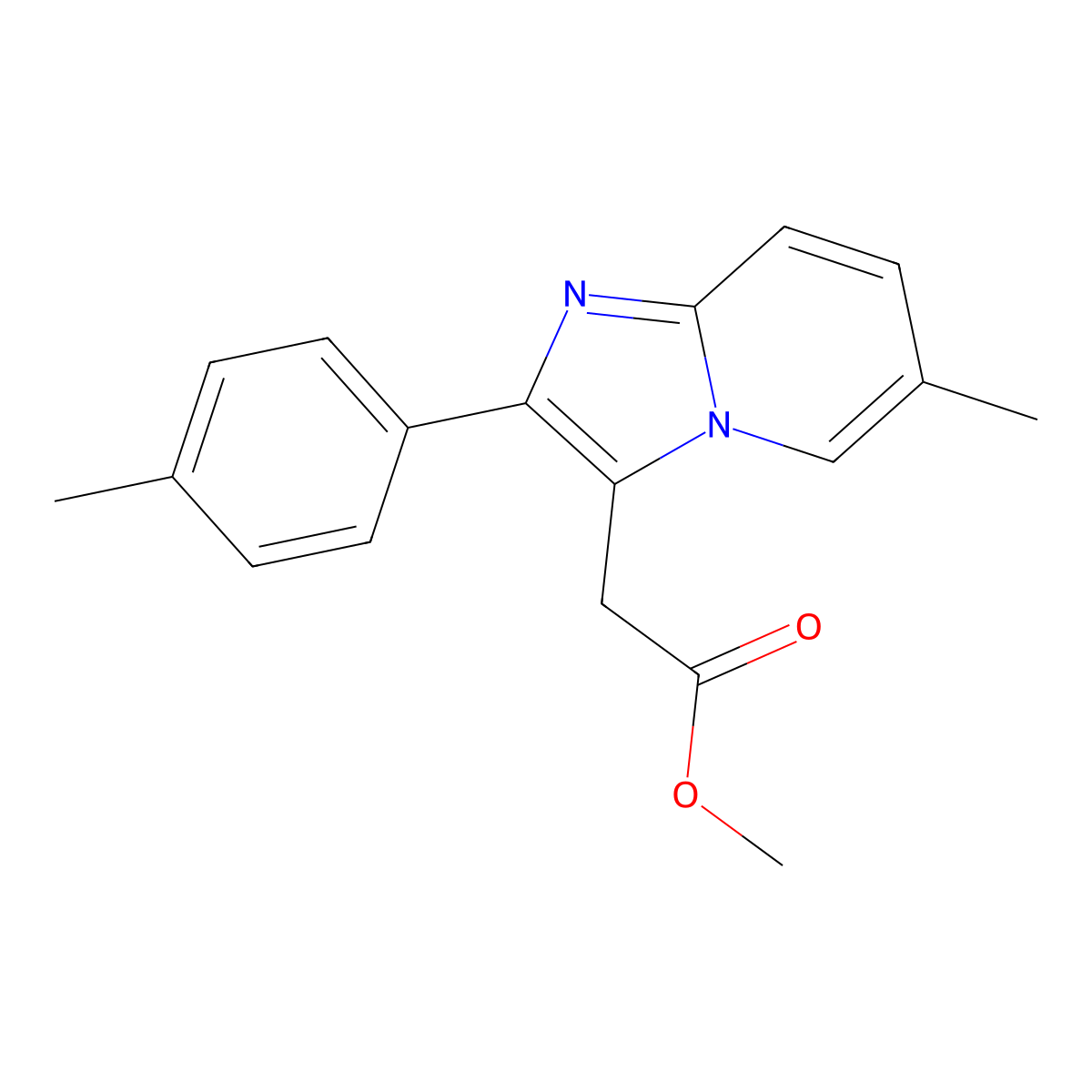 Methyl 2-(6-methyl-2-(p-tolyl)imidazo[1,2-a]pyridin-3-yl)acetate molecular structure, CAS 258273-50-6