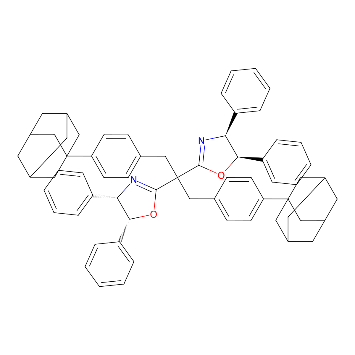 (4S,4'S,5R,5'R)-2,2'-(1,3-Bis(4-(adamantan-1-yl)phenyl)propane-2,2-diyl)bis(4,5-diphenyl-4,5-dihydrooxazole) molecular structure, CAS 2582969-66-0