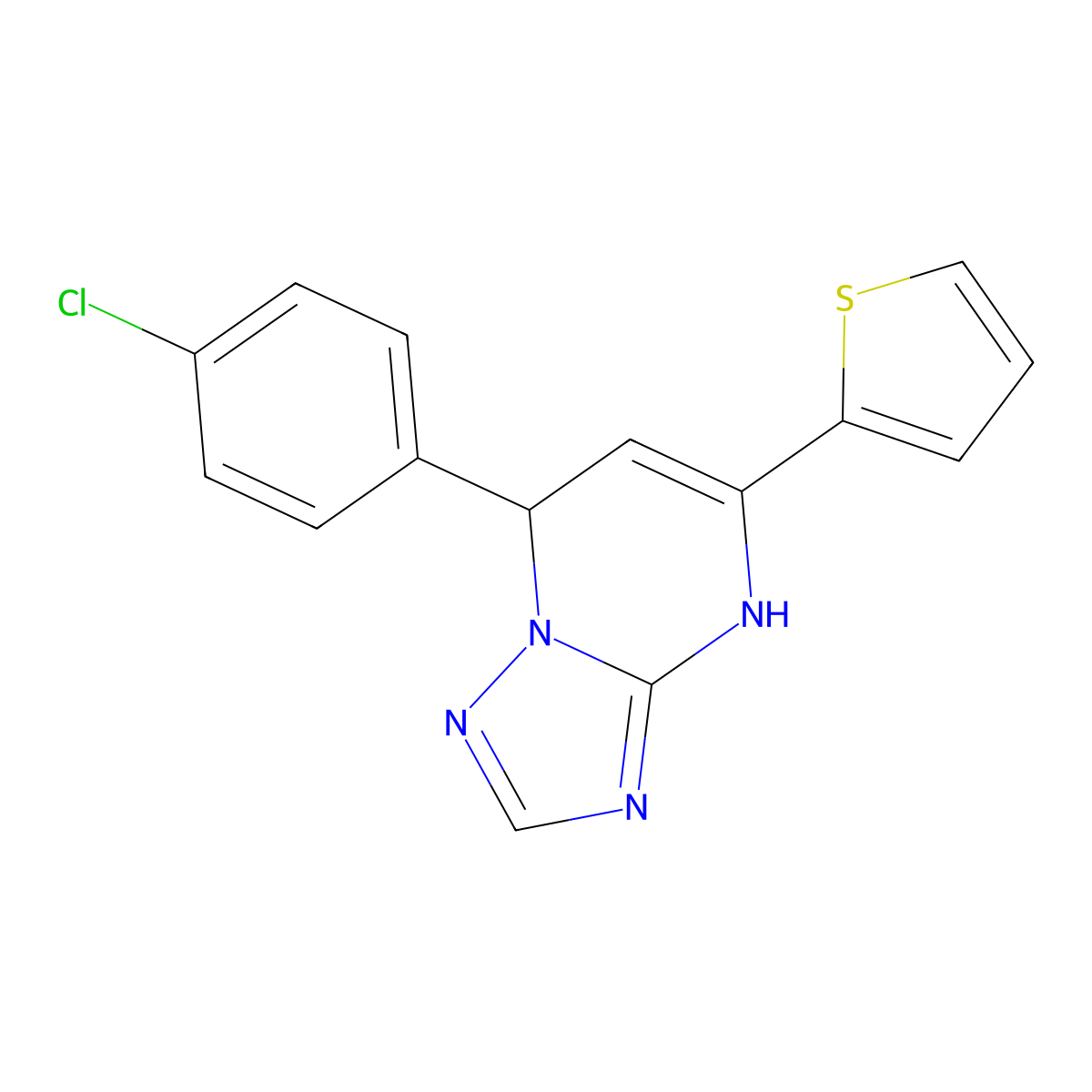 7-(4-Chlorophenyl)-5-(thiophen-2-yl)-4,7-dihydro[1,2,4]triazolo[1,5-a]pyrimidine molecular structure, CAS 258326-29-3
