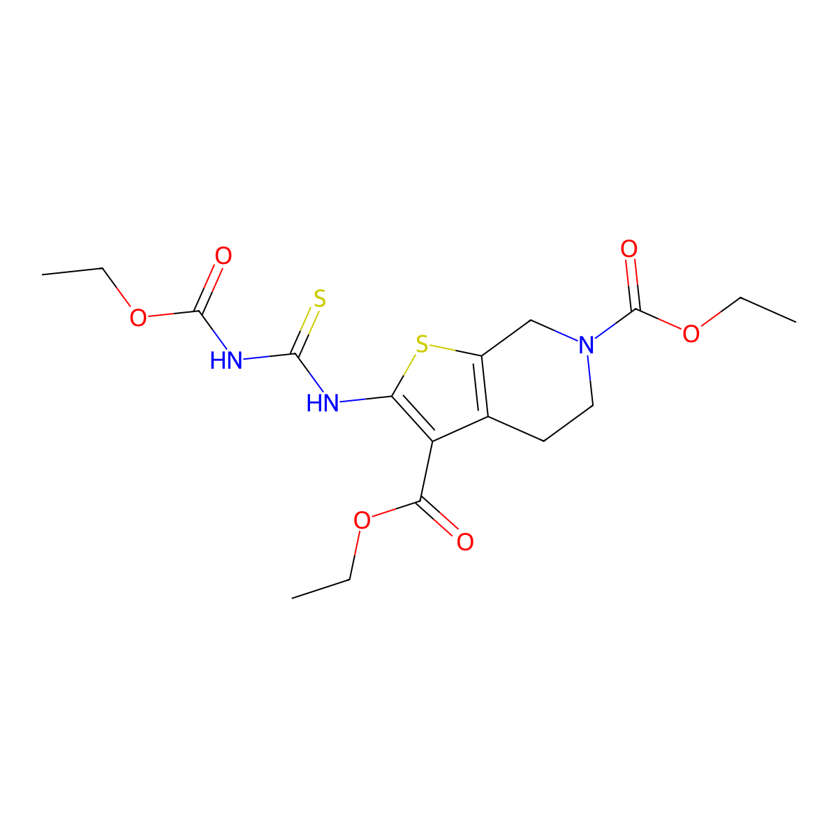 diethyl 2-({[(ethoxycarbonyl)amino]carbothioyl}amino)-4,7-dihydrothieno[2,3-c]pyridine-3,6(5H)-dicarboxylate molecular structure, CAS 258330-06-2