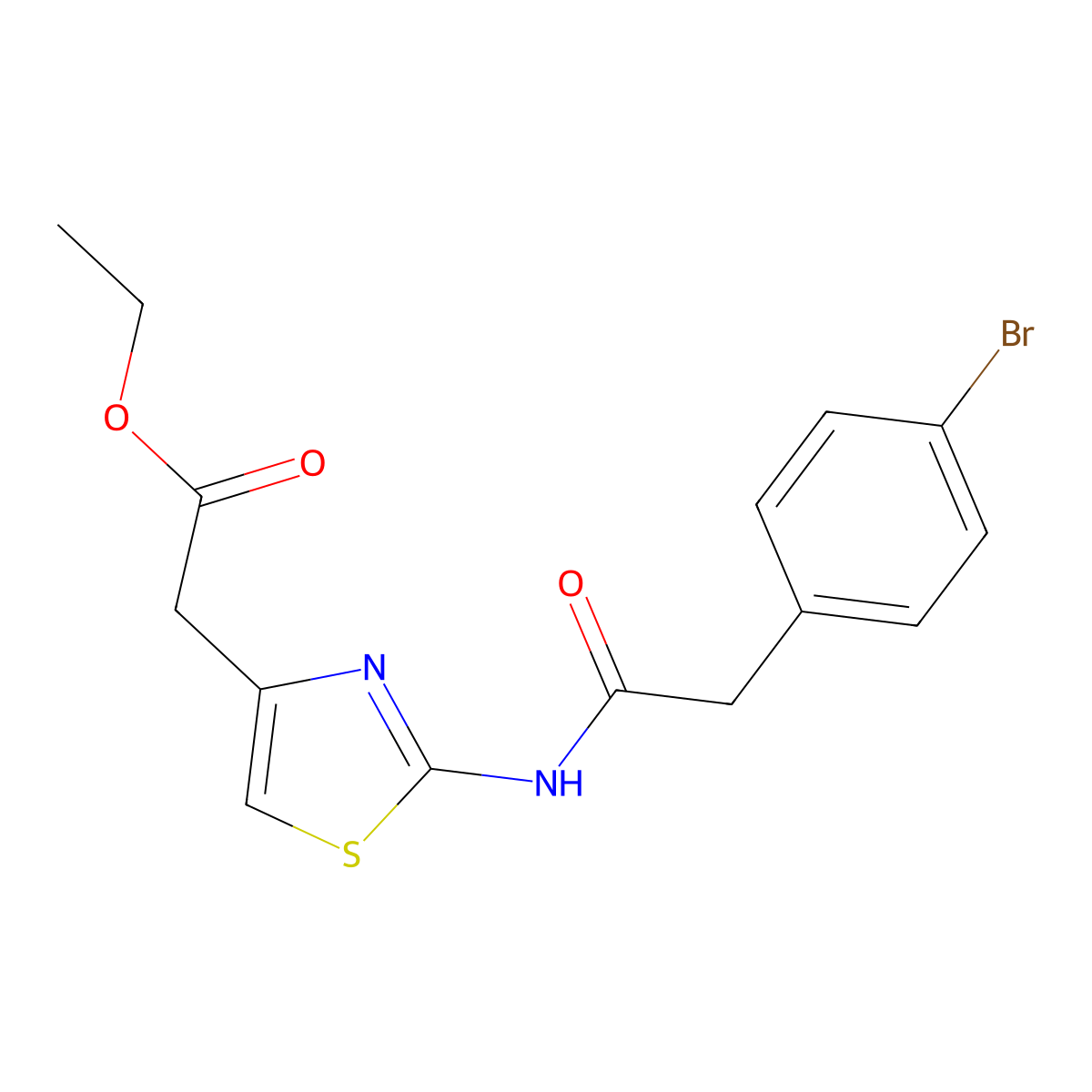 Ethyl 2-[2-[[2-(4-bromophenyl)acetyl]amino]-1,3-thiazol-4-yl]acetate molecular structure, CAS 258338-44-2