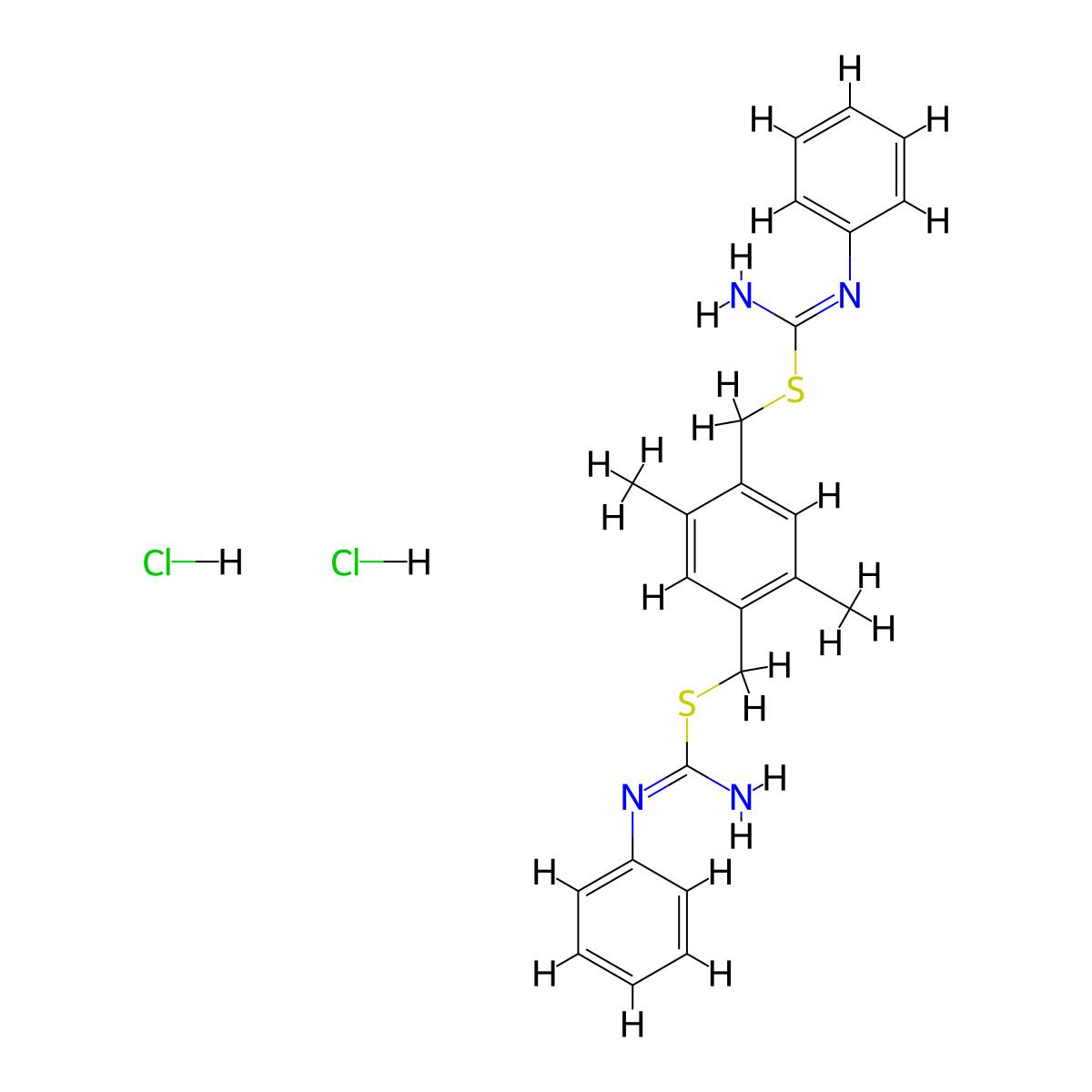 (2,5-Dimethyl-1,4-phenylene)bis(methylene)bis(phenylcarbamimidothioate)dihydrochloride molecular structure, CAS 258347-48-7