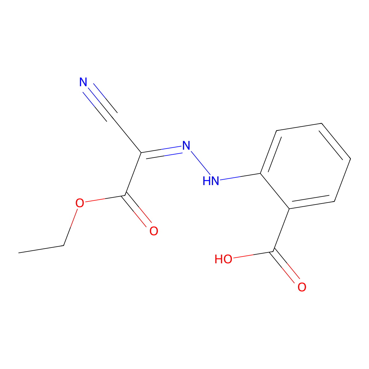 Benzoic acid, 2-[(1-cyano-2-ethoxy-2-oxoethylidene)hydrazino]- molecular structure, CAS 25835-15-8