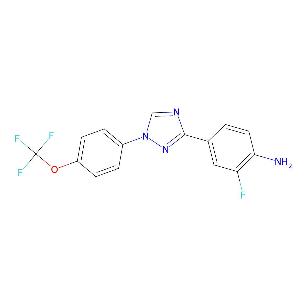 2-fluoro-4-{1-[4-(trifluoromethoxy)phenyl]-1H-1,2,4-triazol-3-yl}aniline molecular structure, CAS 2583738-83-2