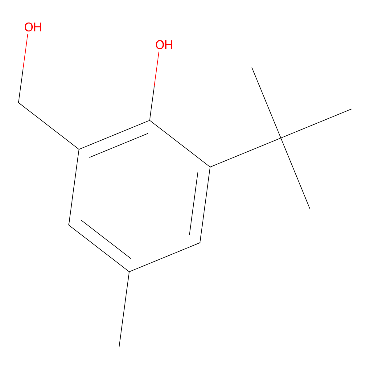 Benzenemethanol, 3-(1,1-dimethylethyl)-2-hydroxy-5-methyl- molecular structure, CAS 25844-12-6