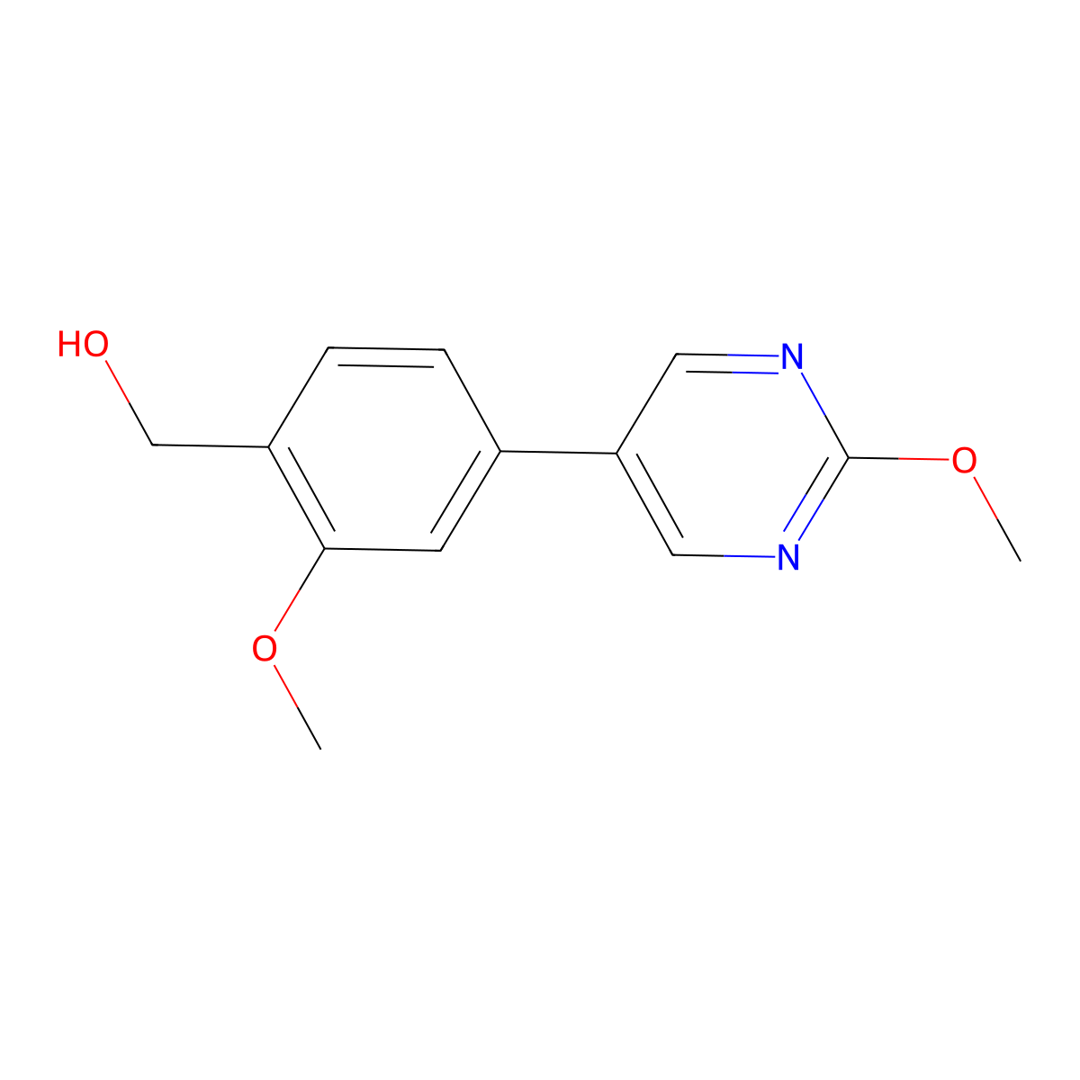 2-Methoxy-4-(2-methoxy-5-pyrimidinyl)benzenemethanol molecular structure, CAS 2585198-88-3