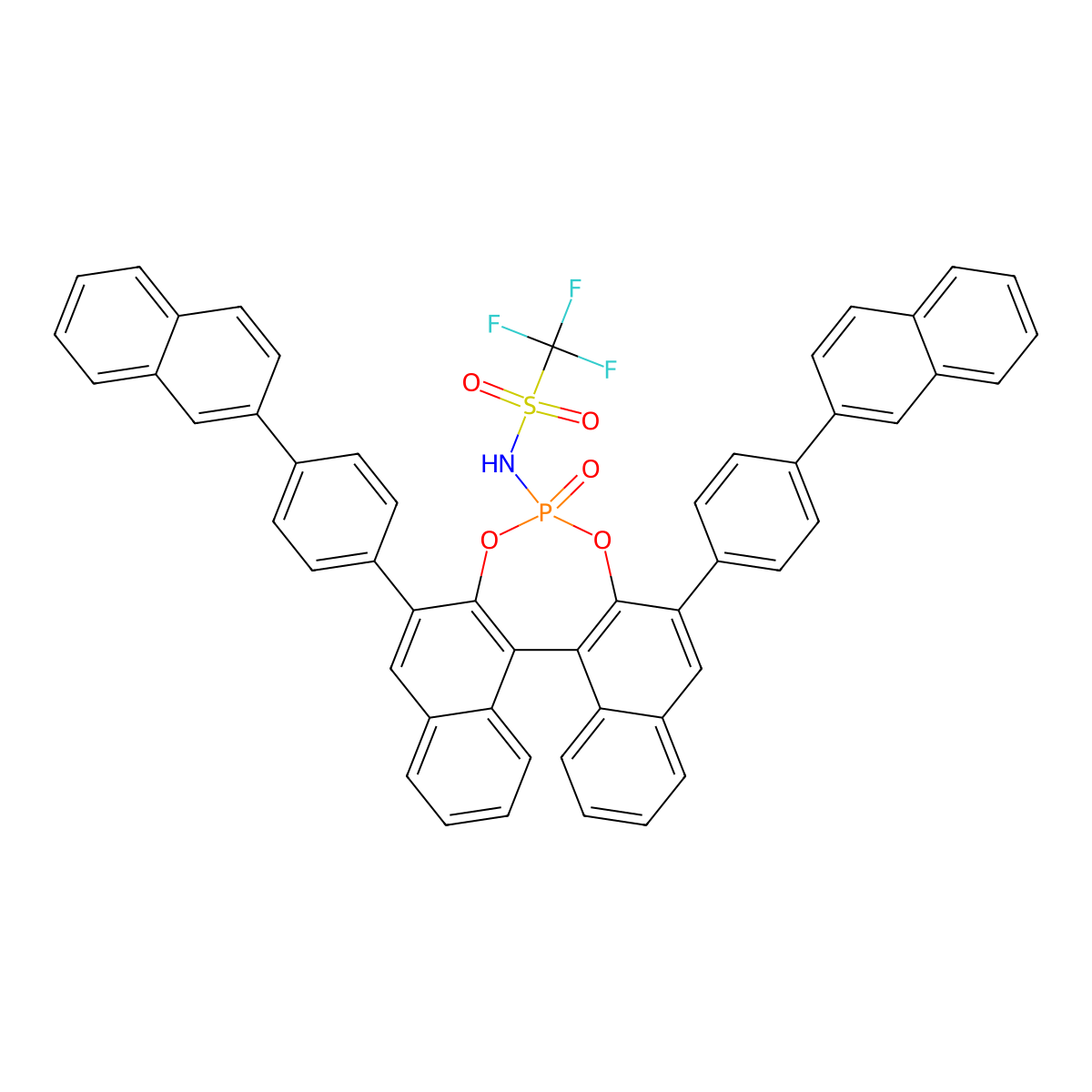 N-((11BS)-2,6-bis(4-(naphthalen-2-yl)phenyl)-4-oxidodinaphtho[2,1-d:1',2'-f][1,3,2]dioxaphosphepin-4-yl)-1,1,1-trifluoromethanesulfonamide molecular structure, CAS 2586125-71-3