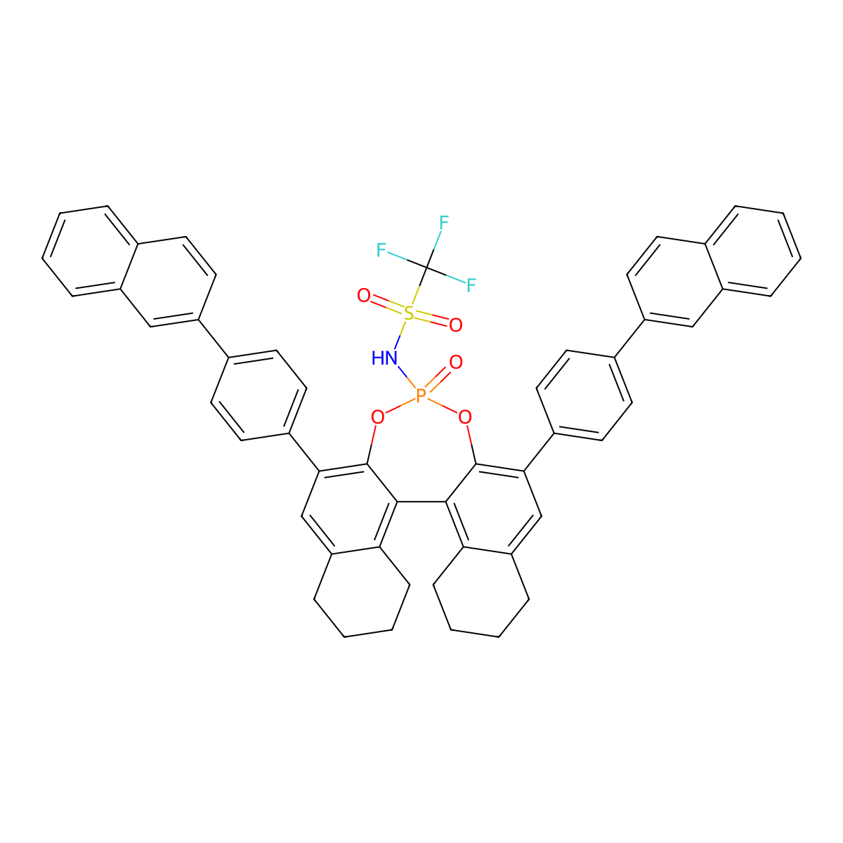 N-[(11bR)-(2,6-Bis(4-(naphthalen-2-yl)phenyl)-4-oxido-8,9,10,11,12,13,14,15-octahydrodinaphtho[2,1-d:1',2'-f][1,3,2]dioxaphosphepin-4-yl)]-1,1,1-trifluoromethanesulfonamide molecular structure, CAS 2586125-72-4