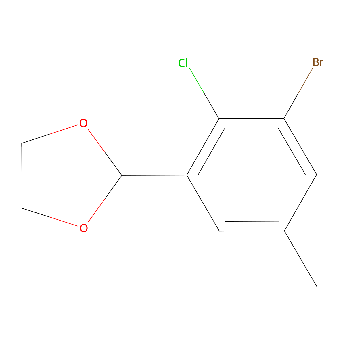 2-(3-Bromo-2-chloro-5-methylphenyl)-1,3-dioxolane molecular structure, CAS 2586125-73-5