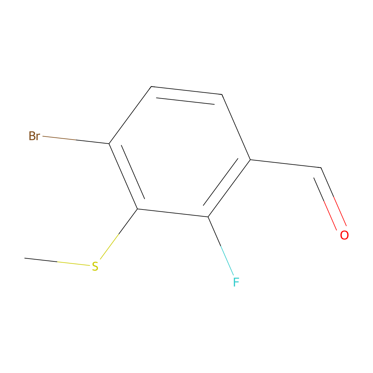 4-Bromo-2-fluoro-3-(methylthio)benzaldehyde molecular structure, CAS 2586125-82-6