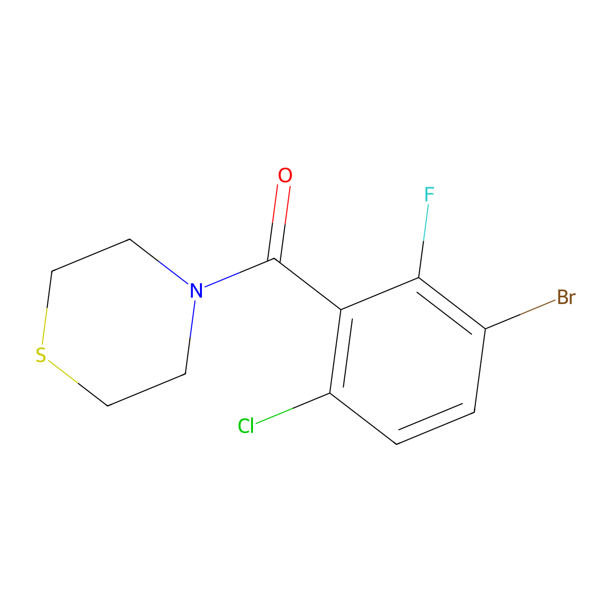 (3-Bromo-6-chloro-2-fluorophenyl)(thiomorpholino)methanone molecular structure, CAS 2586125-90-6