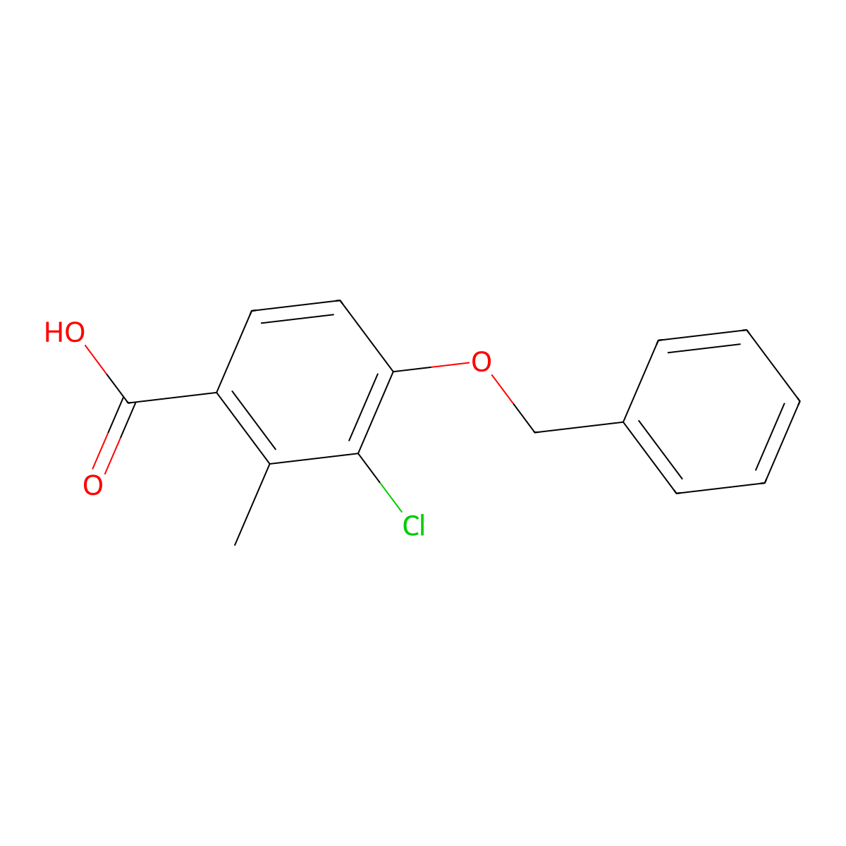4-(Benzyloxy)-3-chloro-2-methylbenzoic acid molecular structure, CAS 2586125-91-7