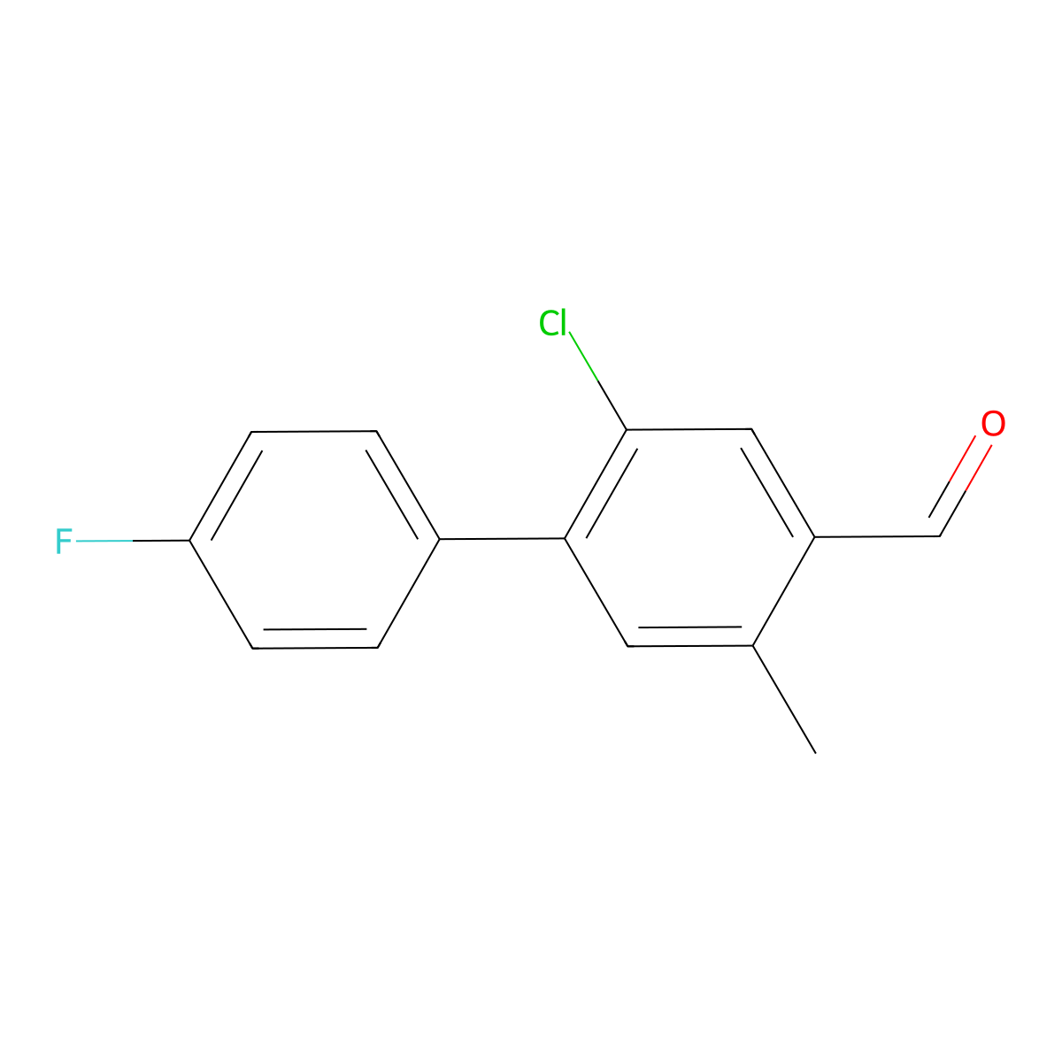2-Chloro-4'-fluoro-5-methyl-[1,1'-biphenyl]-4-carbaldehyde molecular structure, CAS 2586125-98-4