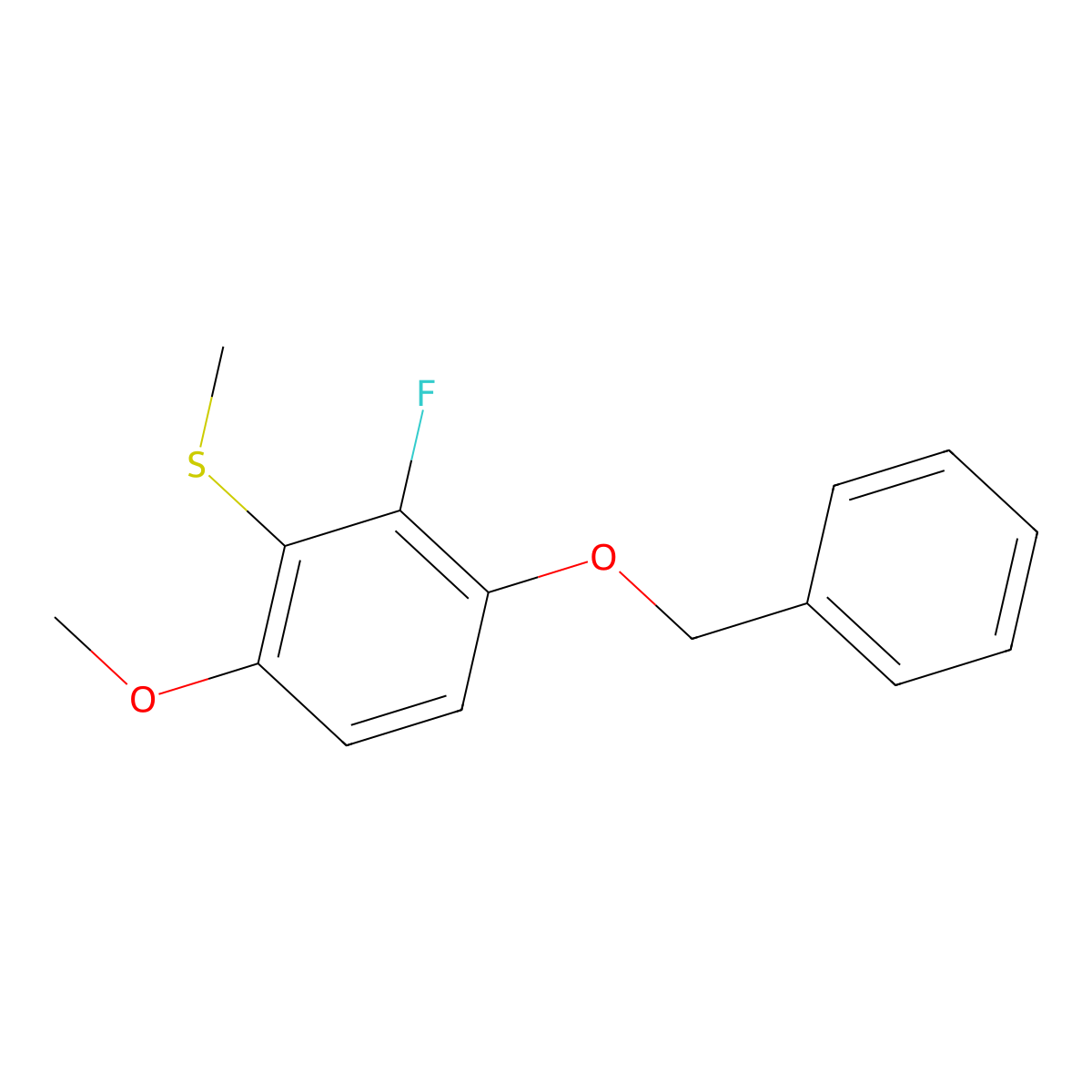 (3-(Benzyloxy)-2-fluoro-6-methoxyphenyl)(methyl)sulfane molecular structure, CAS 2586126-11-4