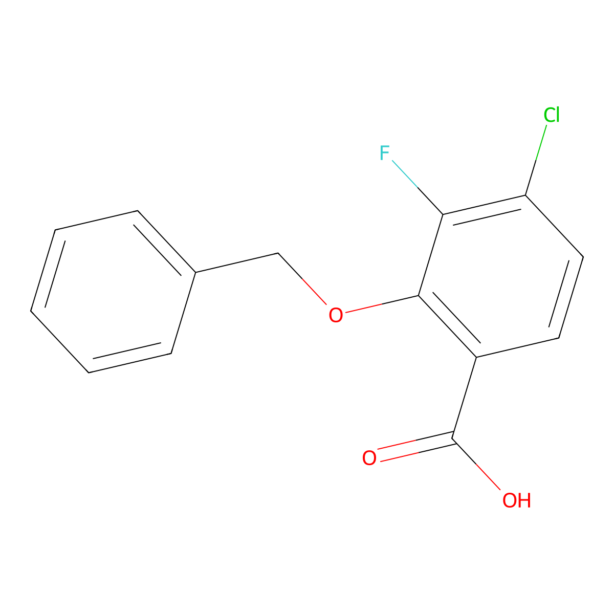 2-(Benzyloxy)-4-chloro-3-fluorobenzoic acid molecular structure, CAS 2586126-44-3