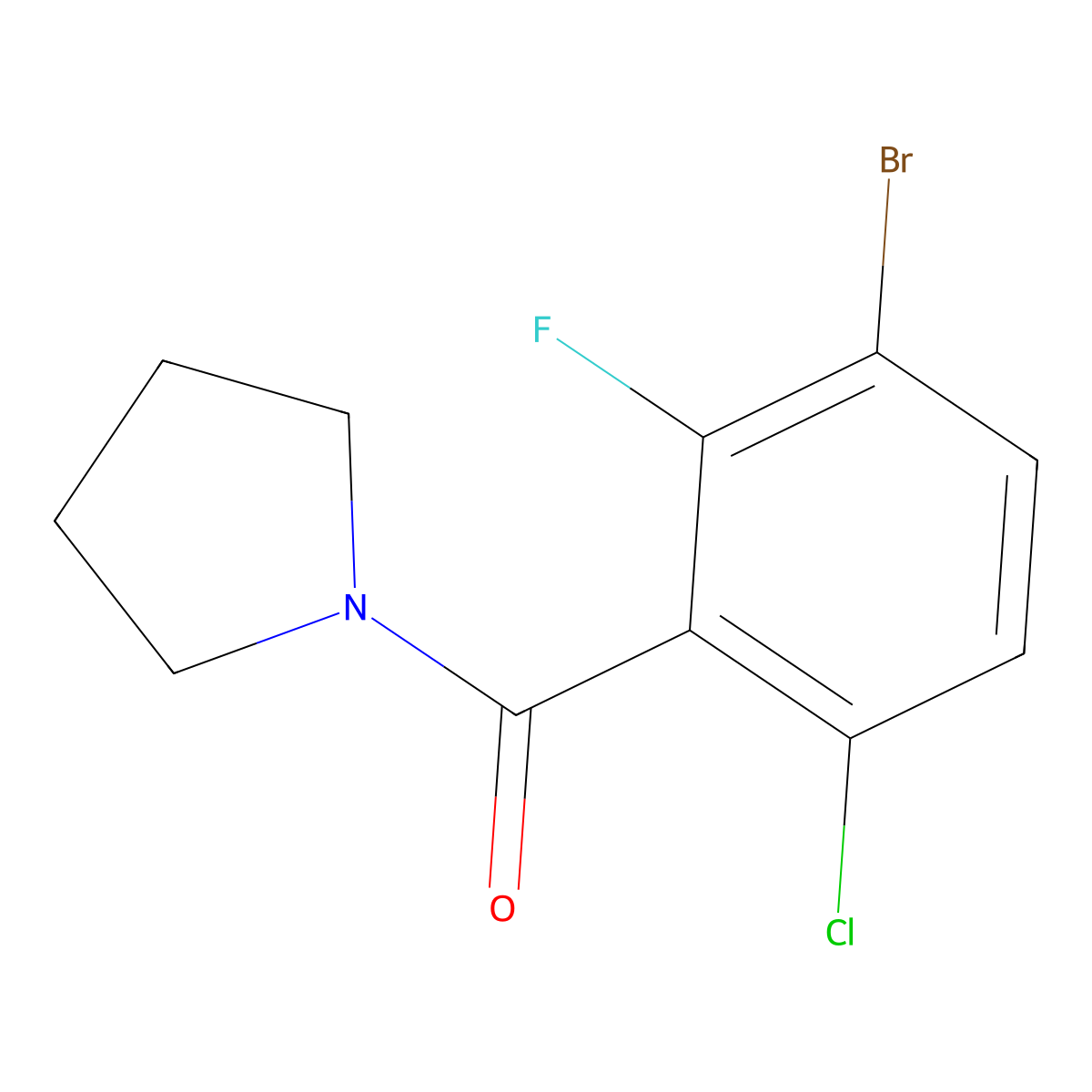 (3-Bromo-6-chloro-2-fluorophenyl)(pyrrolidin-1-yl)methanone molecular structure, CAS 2586126-52-3