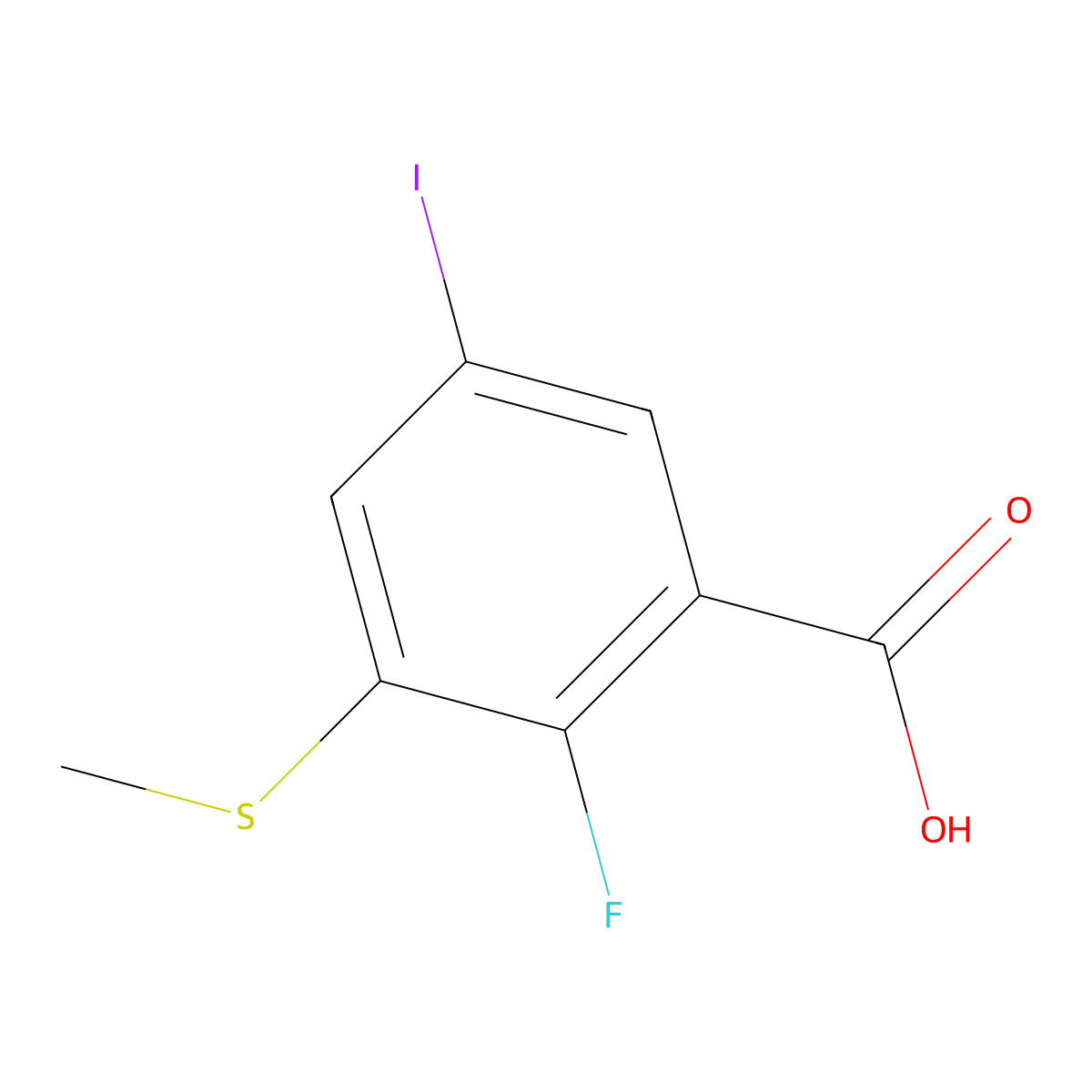 2-Fluoro-5-iodo-3-(methylthio)benzoic acid molecular structure, CAS 2586126-73-8