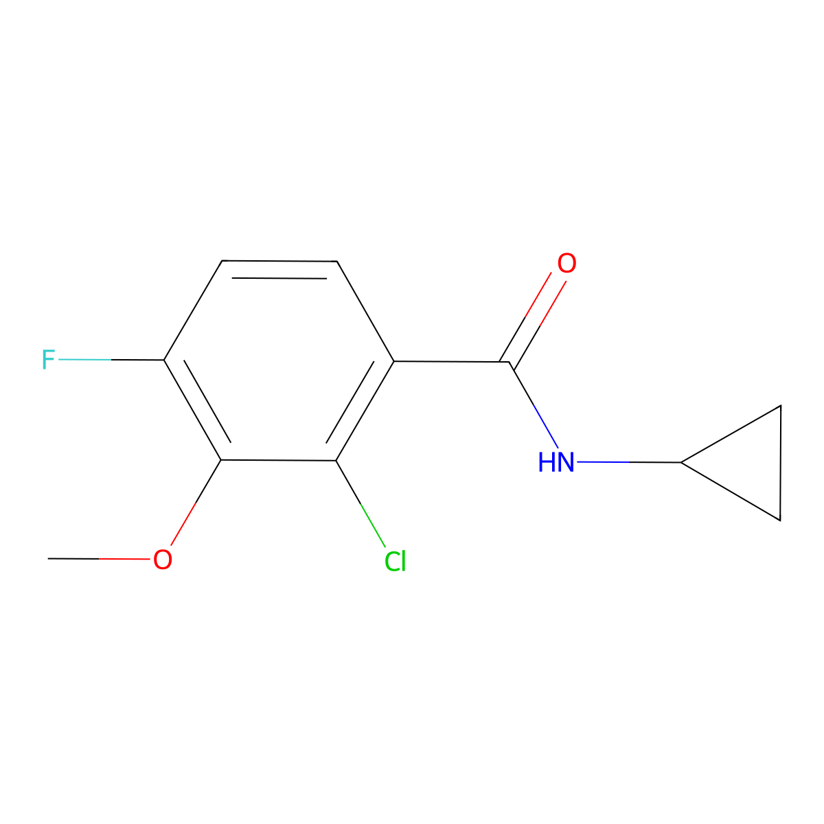2-Chloro-N-cyclopropyl-4-fluoro-3-methoxybenzamide molecular structure, CAS 2586126-94-3