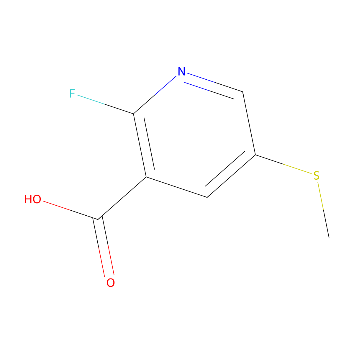 2-Fluoro-5-(methylthio)nicotinic acid molecular structure, CAS 2586127-05-9