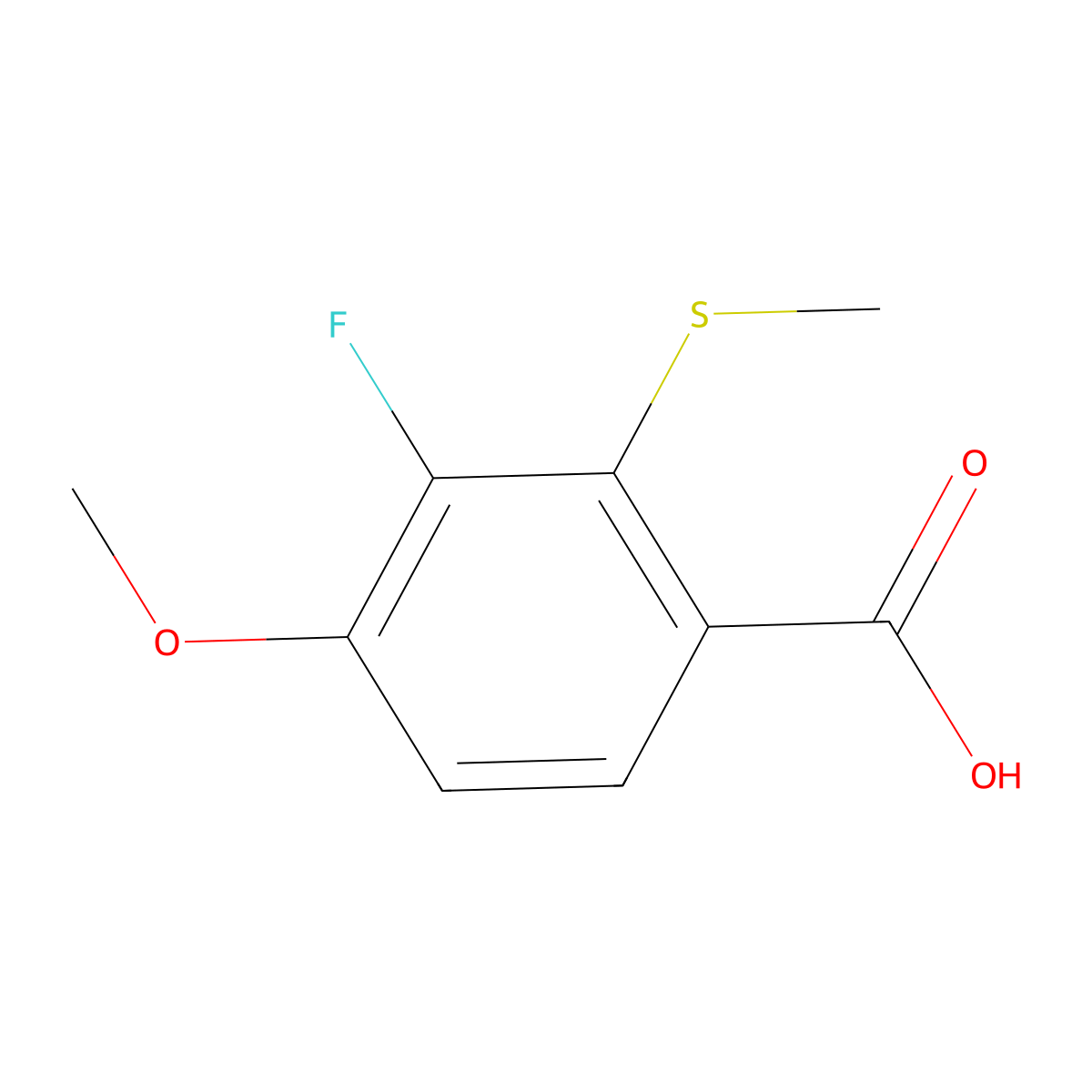 3-Fluoro-4-methoxy-2-(methylthio)benzoic acid molecular structure, CAS 2586127-14-0