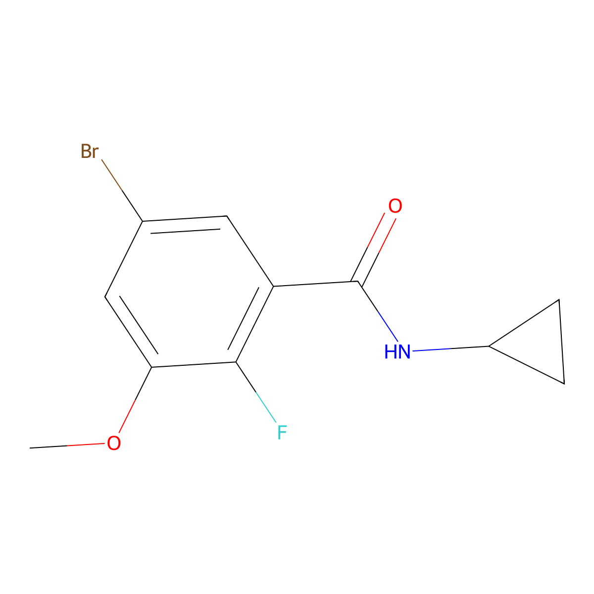 5-Bromo-N-cyclopropyl-2-fluoro-3-methoxybenzamide molecular structure, CAS 2586127-28-6