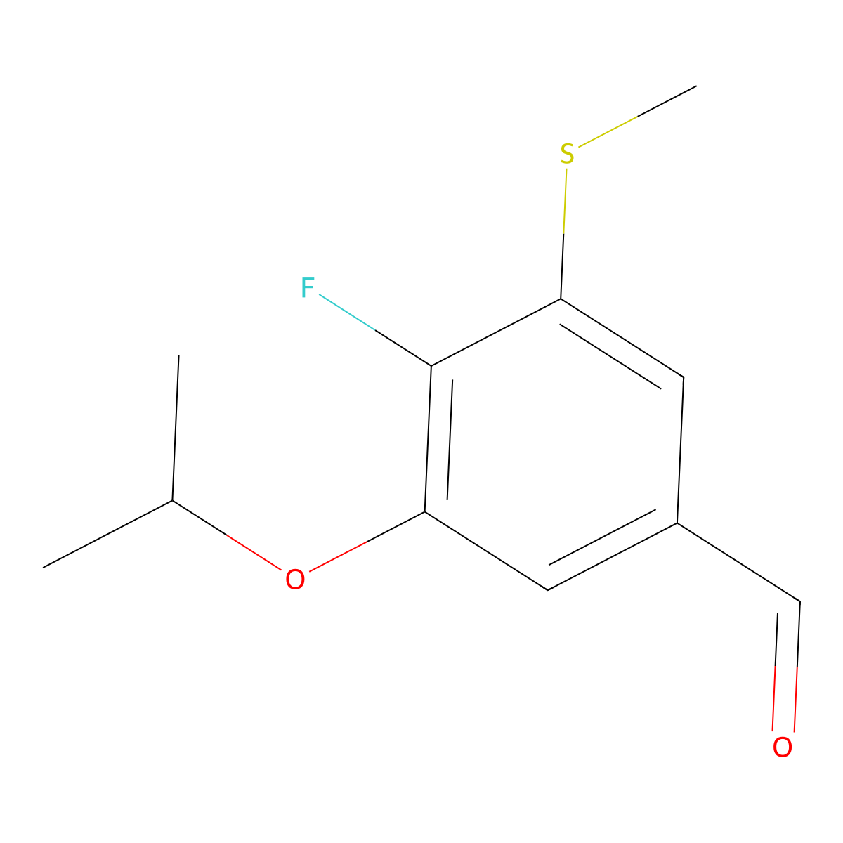 4-Fluoro-3-isopropoxy-5-(methylthio)benzaldehyde molecular structure, CAS 2586127-35-5