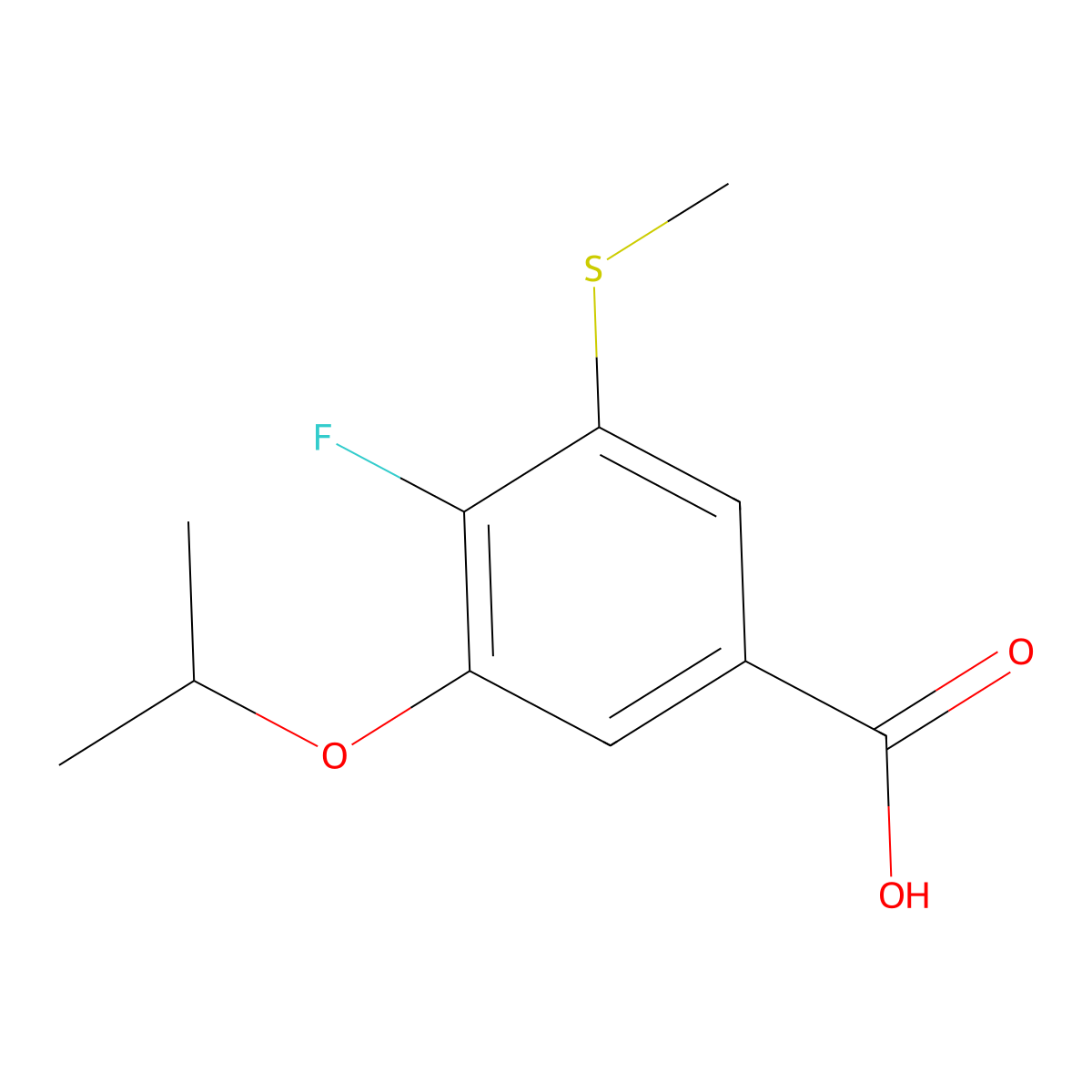 4-Fluoro-3-isopropoxy-5-(methylthio)benzoic acid molecular structure, CAS 2586127-40-2