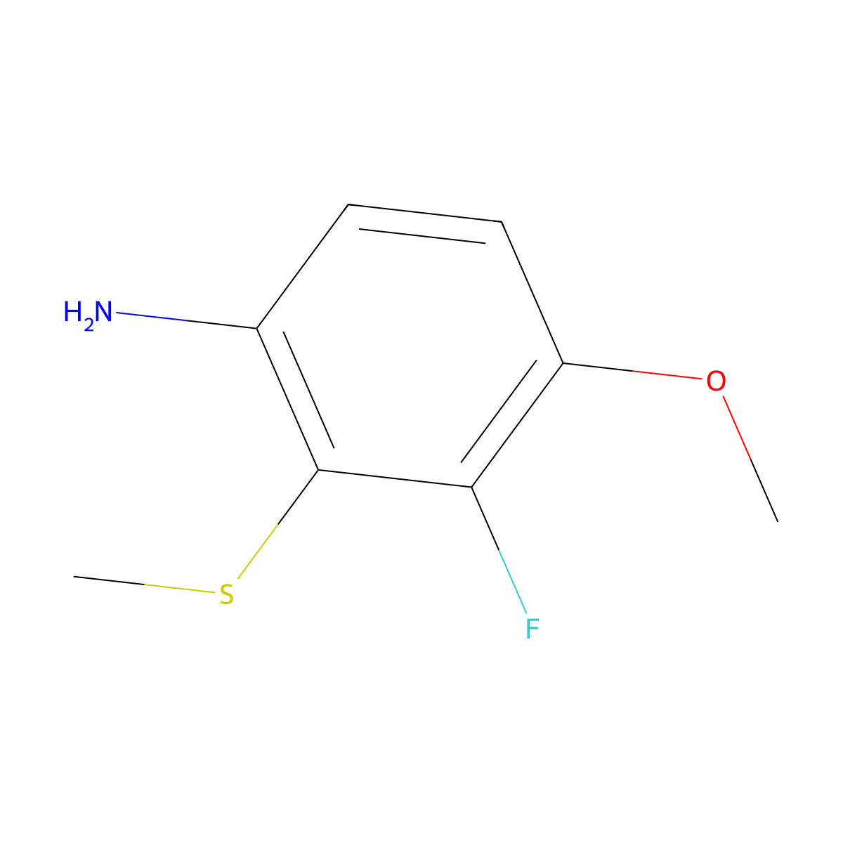 3-Fluoro-4-methoxy-2-(methylthio)aniline molecular structure, CAS 2586127-54-8