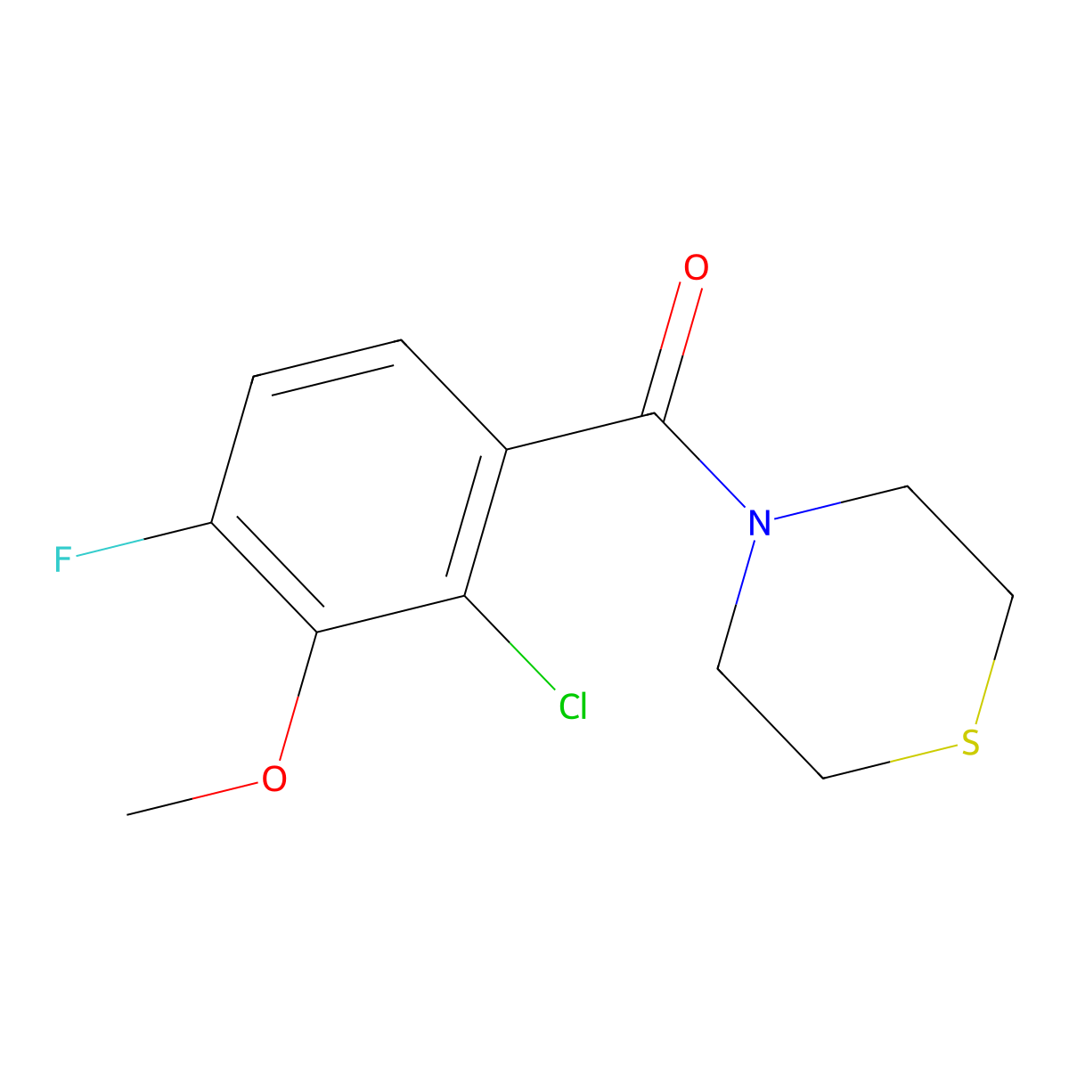 (2-Chloro-4-fluoro-3-methoxyphenyl)(thiomorpholino)methanone molecular structure, CAS 2586127-58-2