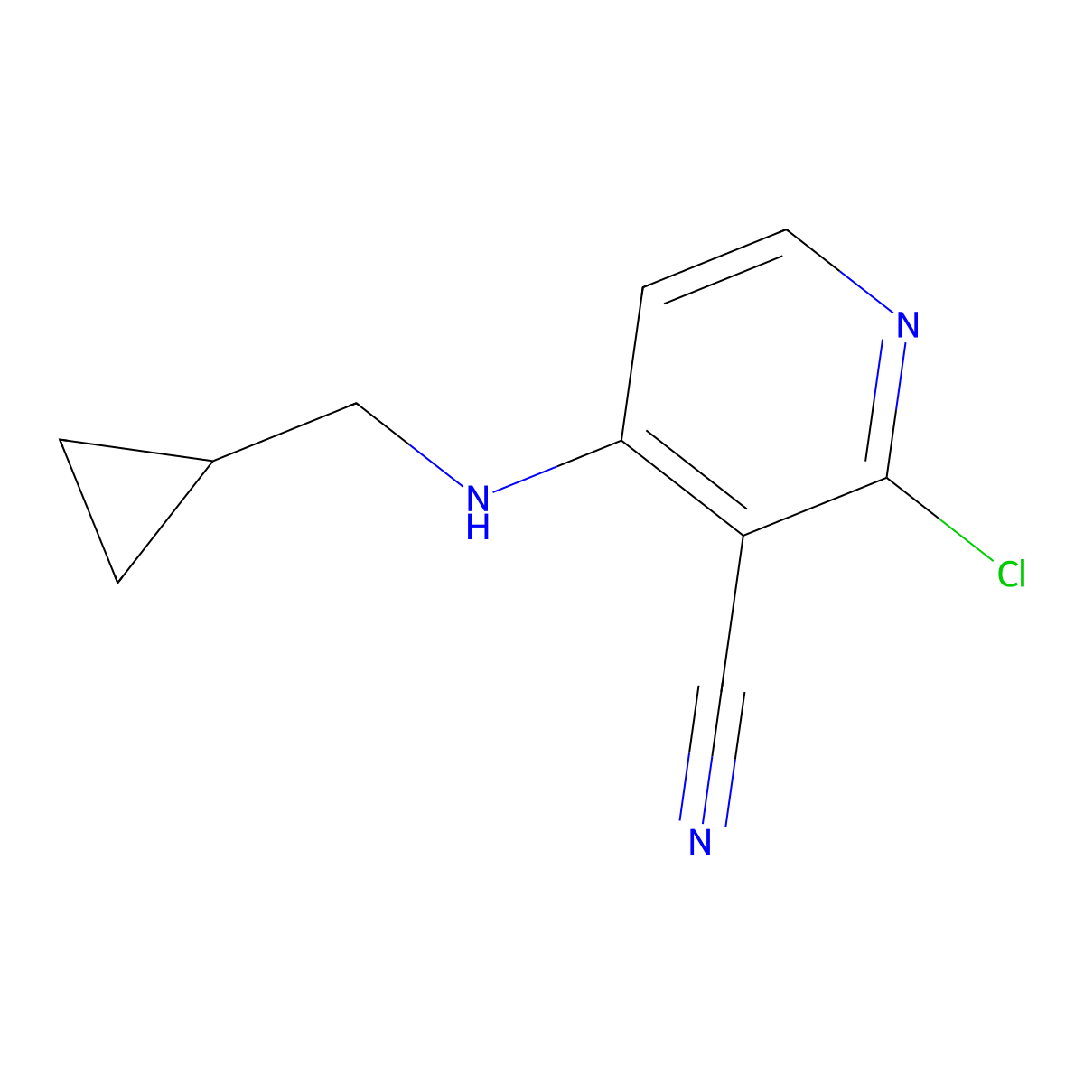 2-Chloranyl-4-(cyclopropylmethylamino)pyridine-3-carbonitrile molecular structure, CAS 2586196-29-2