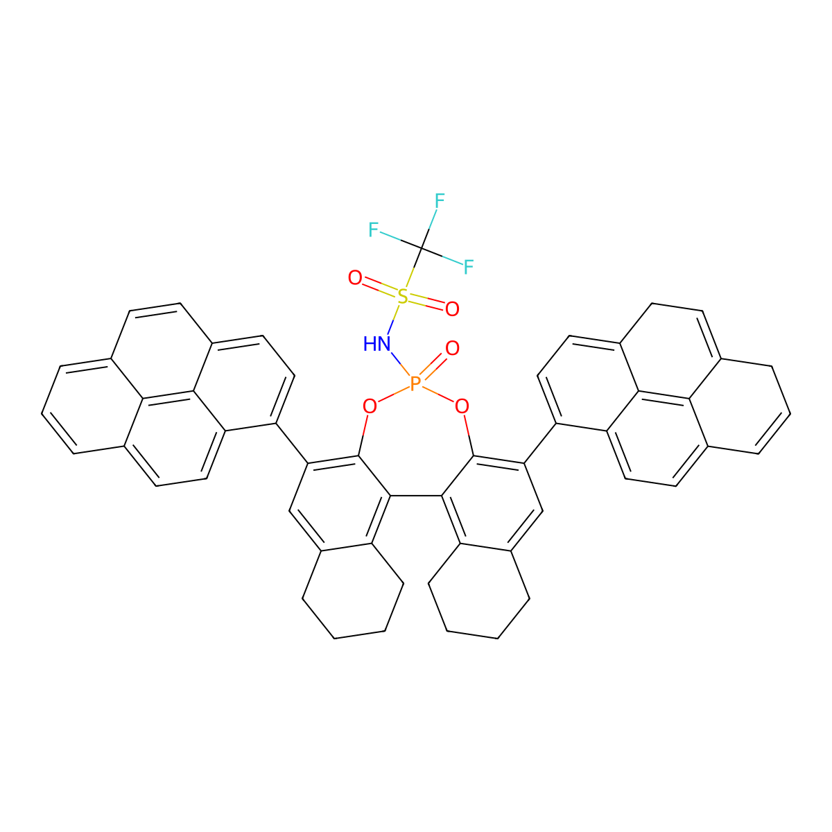 N-((11bS)-2-(4,6-Dihydropyren-1-yl)-4-oxido-6-(pyren-1-yl)-8,9,10,11,12,13,14,15-octahydrodinaphtho[2,1-d:1',2'-f][1,3,2]dioxaphosphepin-4-yl)-1,1,1-trifluoromethanesulfonamide molecular structure, CAS 2586215-78-1