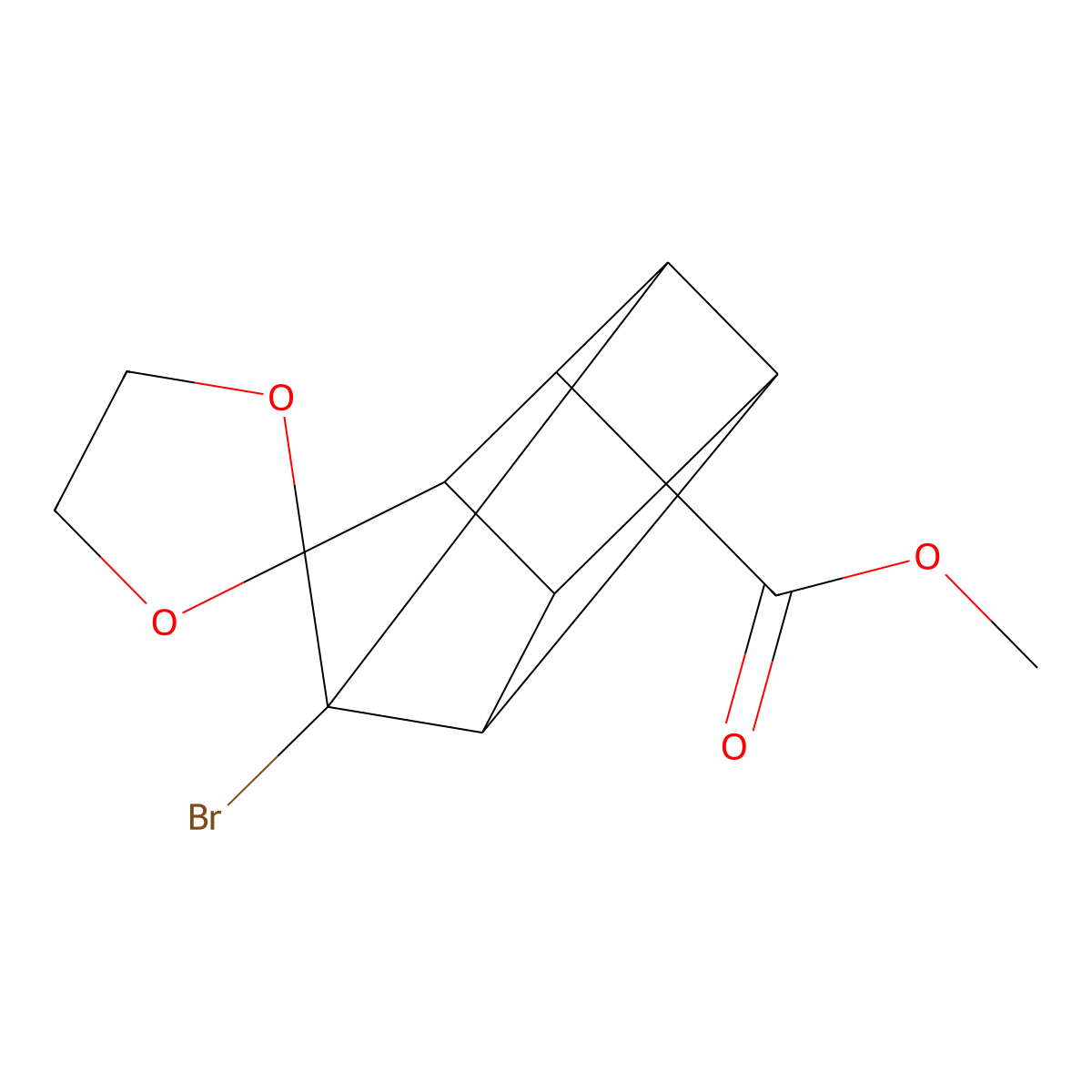 Methyl 1-bromospiro(pentacyclo[4.3.0.0~2,5~.0~3,8~.0~4,7~]nonane-9,2'-[1,3]-dioxolane)-4-carboxylate molecular structure, CAS 25867-87-2