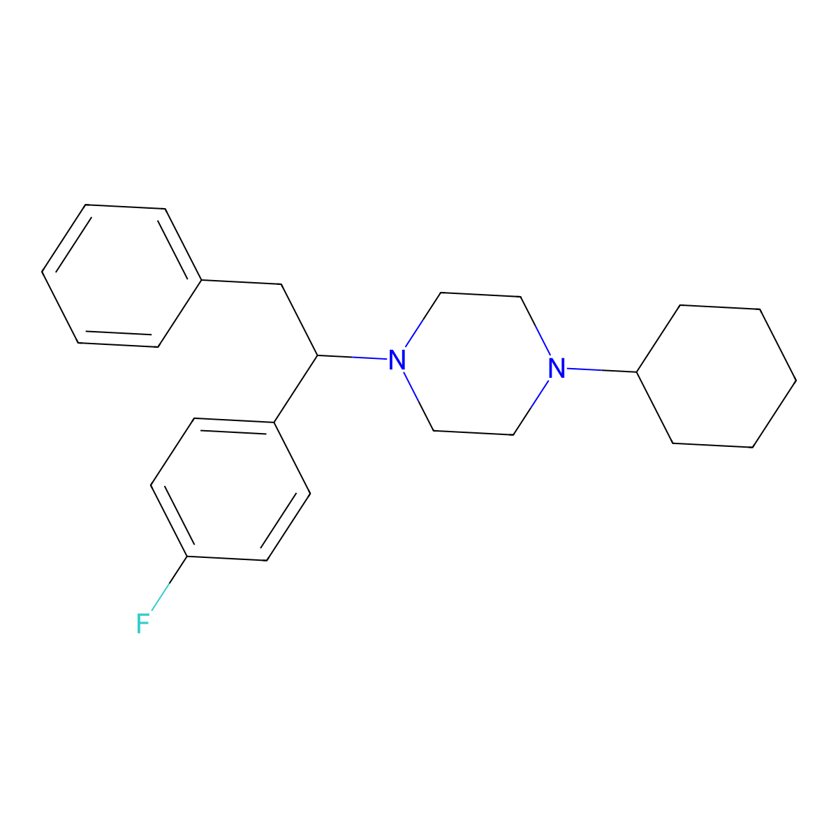 1-Cyclohexyl-4-(1-(4-fluorophenyl)-2-phenylethyl)piperazine molecular structure, CAS 2587300-55-6