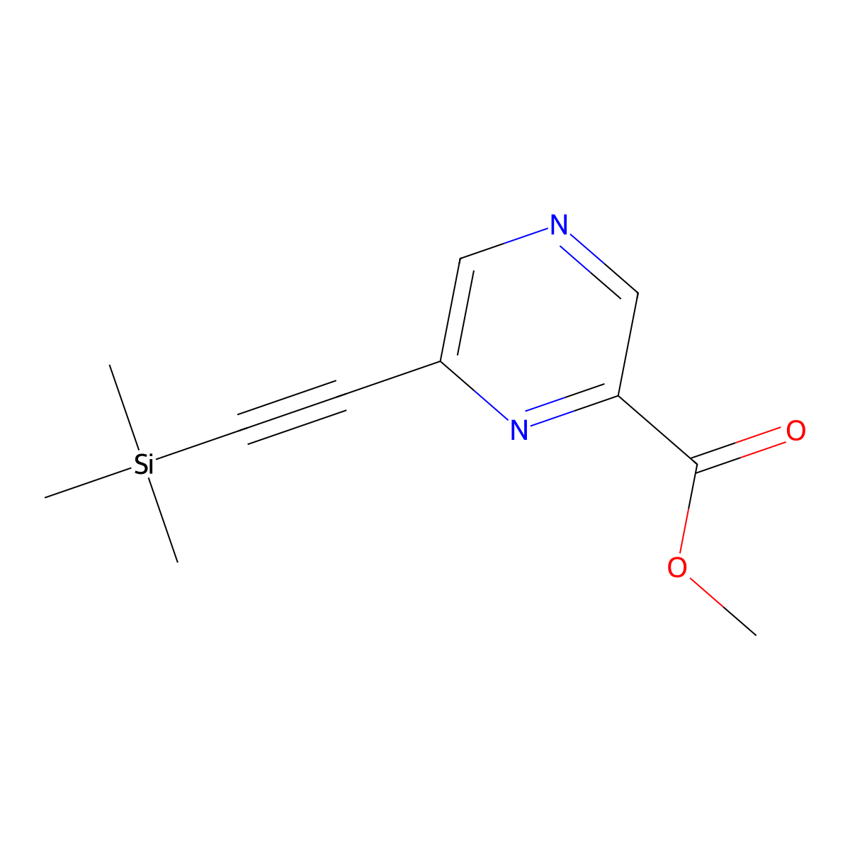 Methyl 6-((trimethylsilyl)ethynyl)pyrazine-2-carboxylate molecular structure, CAS 2587549-85-5