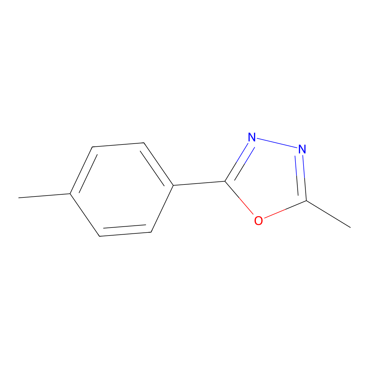 2-Methyl-5-(4-methylphenyl)-1,3,4-oxadiazole molecular structure, CAS 25877-53-6