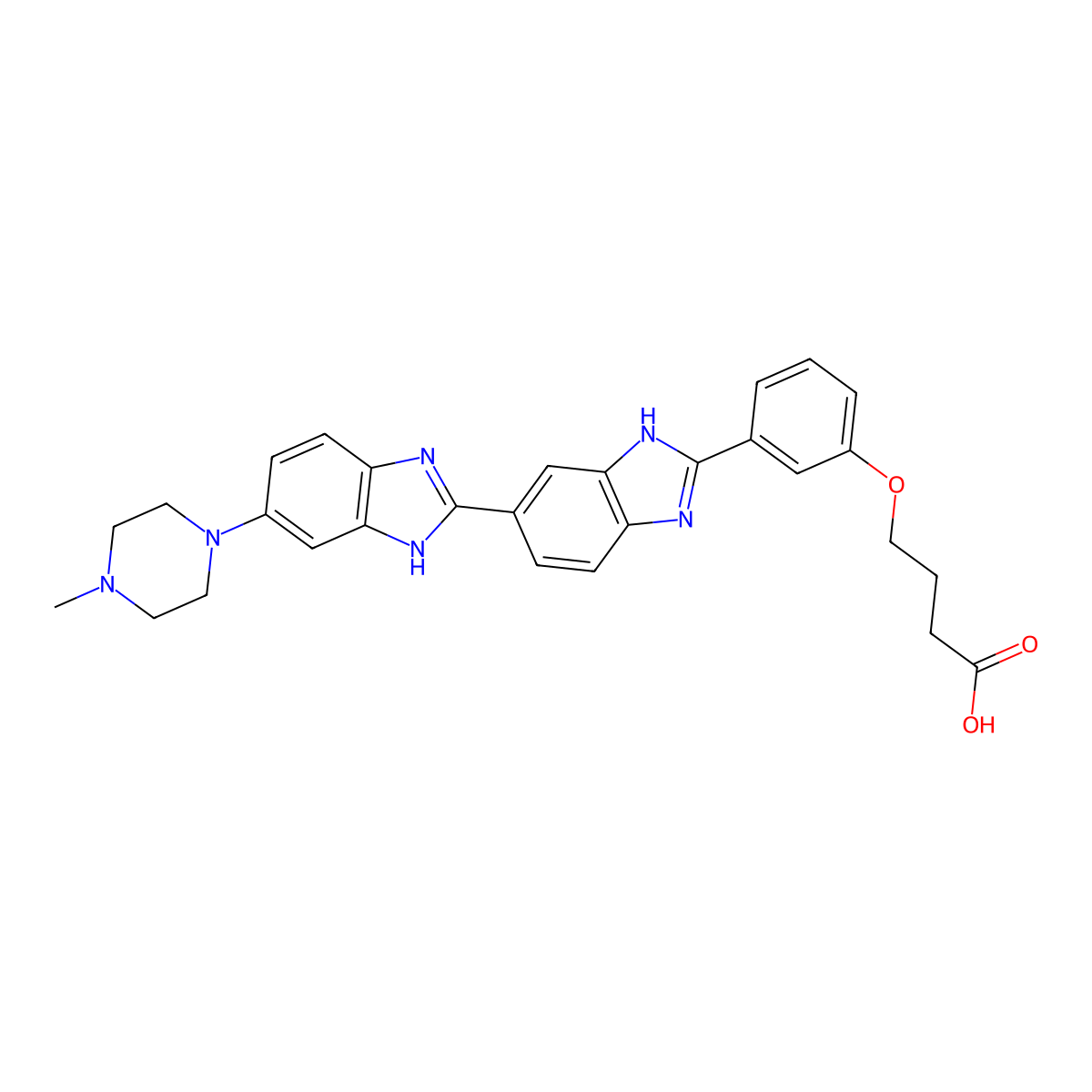 4-[3-[6-[6-(4-methylpiperazin-1-yl)-1H-benzimidazol-2-yl]-1H-benzimidazol-2-yl]phenoxy]butanoic acid molecular structure, CAS 258843-62-8