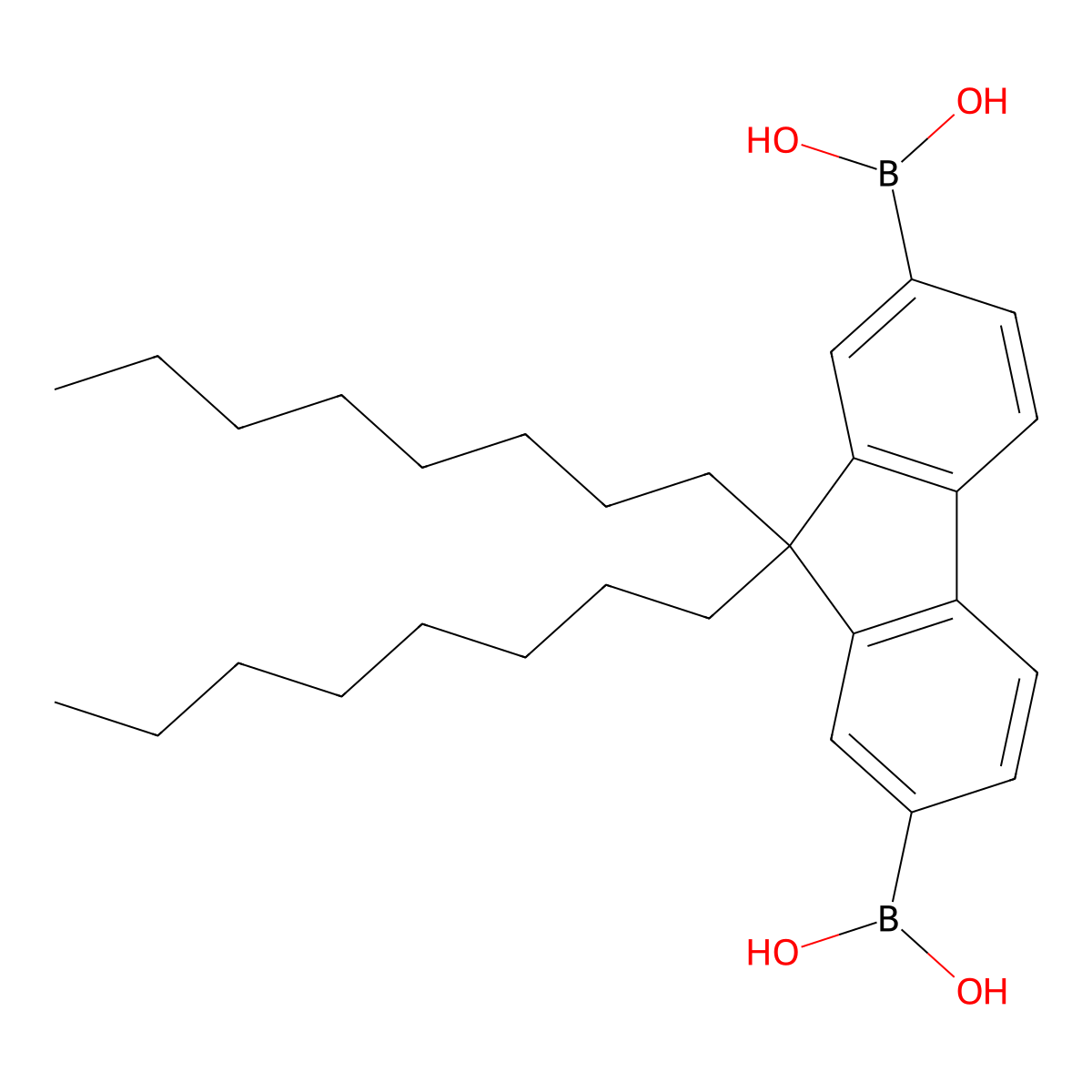 9,9-Dioctylfluorene-2,7-diboronic acid molecular structure, CAS 258865-48-4