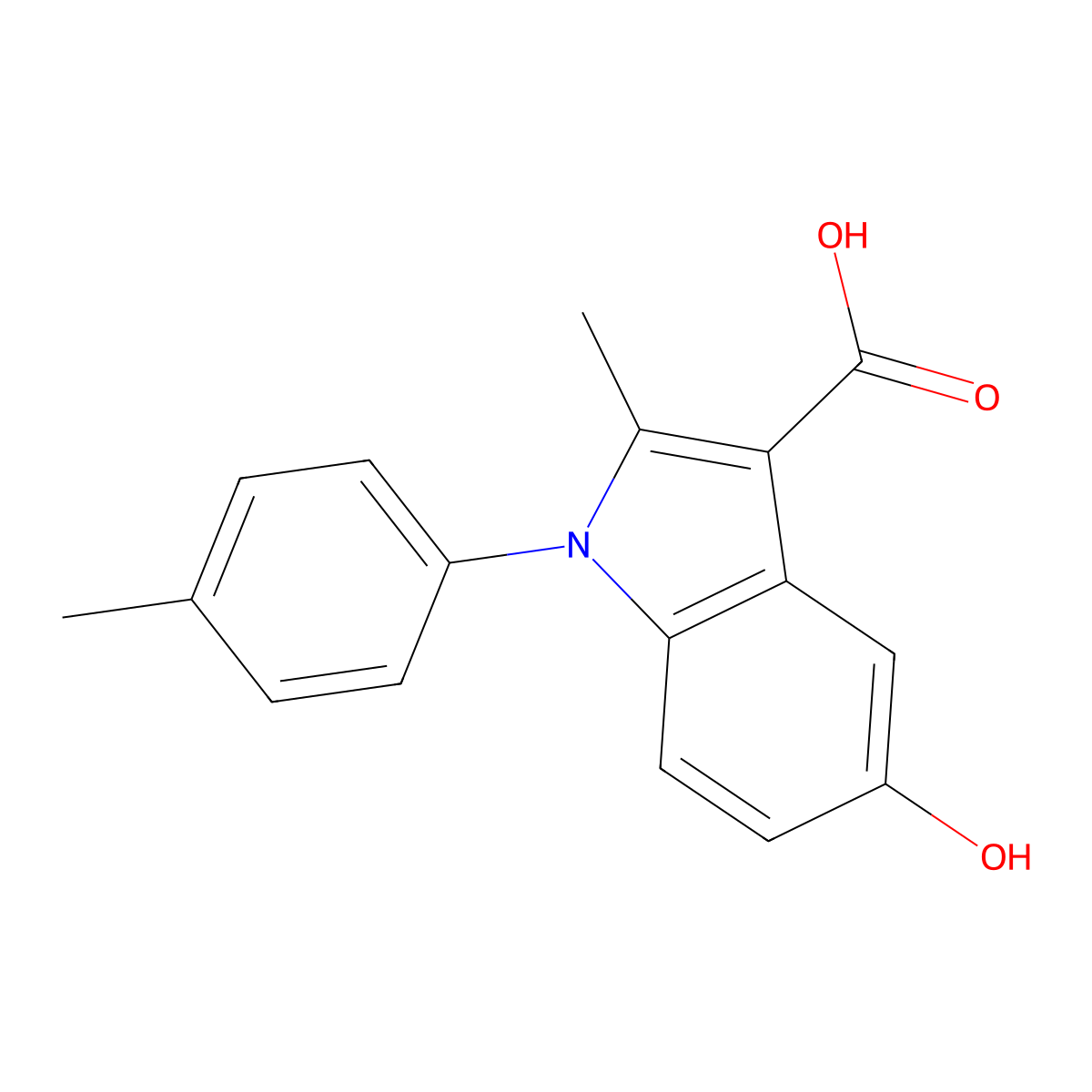5-hydroxy-2-methyl-1-(4-methylphenyl)-1H-indole-3-carboxylic acid molecular structure, CAS 25888-04-4