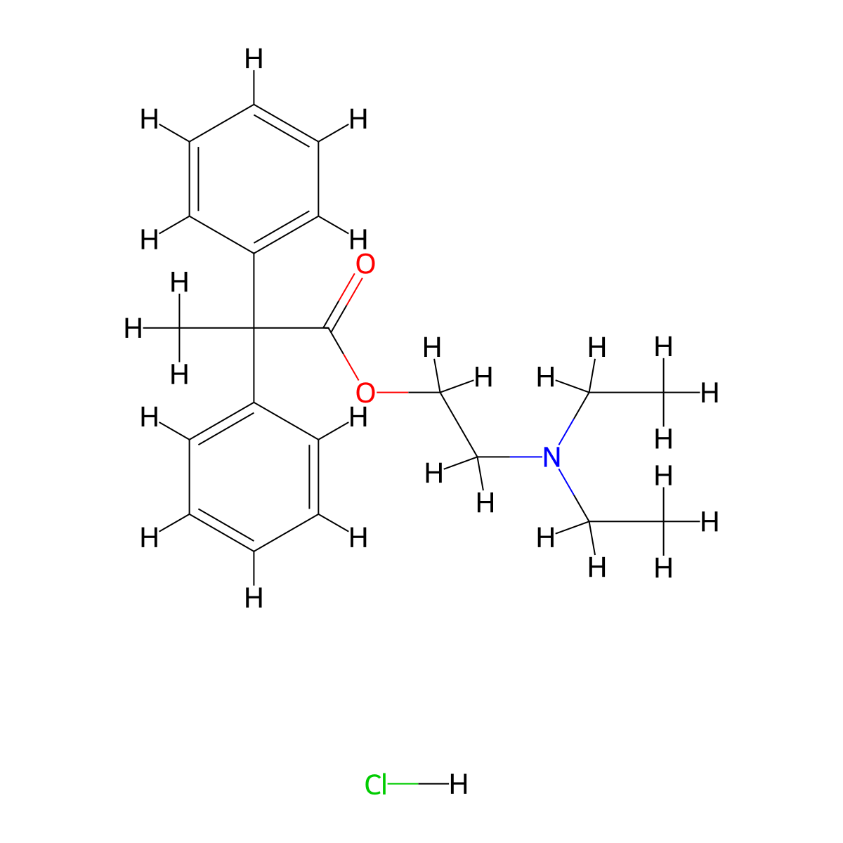 Benzeneacetic acid, alpha-methyl-alpha-phenyl-, 2-(diethylamino)ethyl ester, hydrochloride (1:1) molecular structure, CAS 2589-00-6