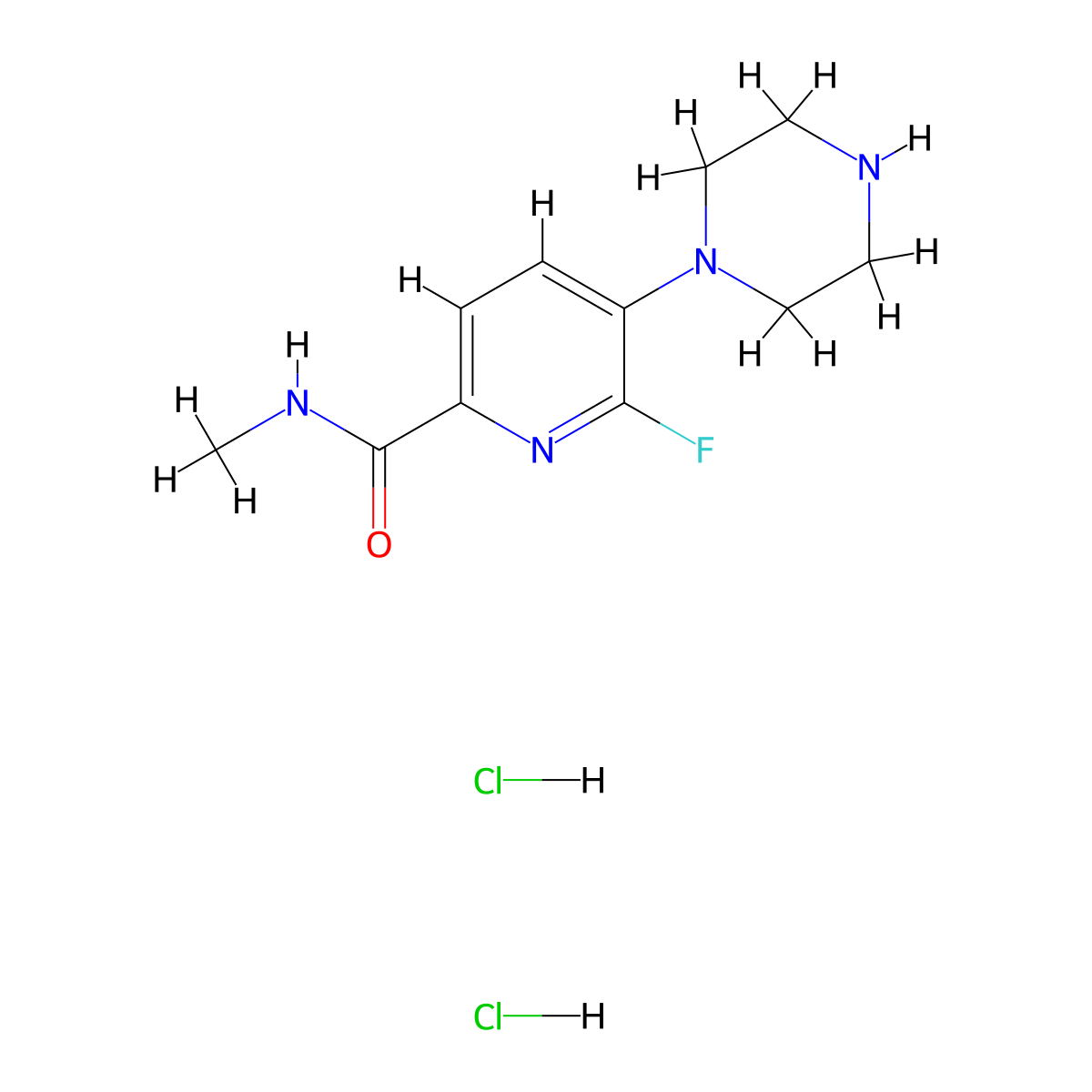 6-fluoro-N-methyl-5-(piperazin-1-yl)picolinamide dihydrochloride molecular structure, CAS 2589531-86-0