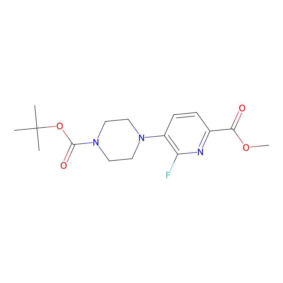 Tert-butyl 4-(2-fluoro-6-(methoxycarbonyl)pyridin-3-yl)piperazine-1-carboxylate molecular structure, CAS 2589532-03-4